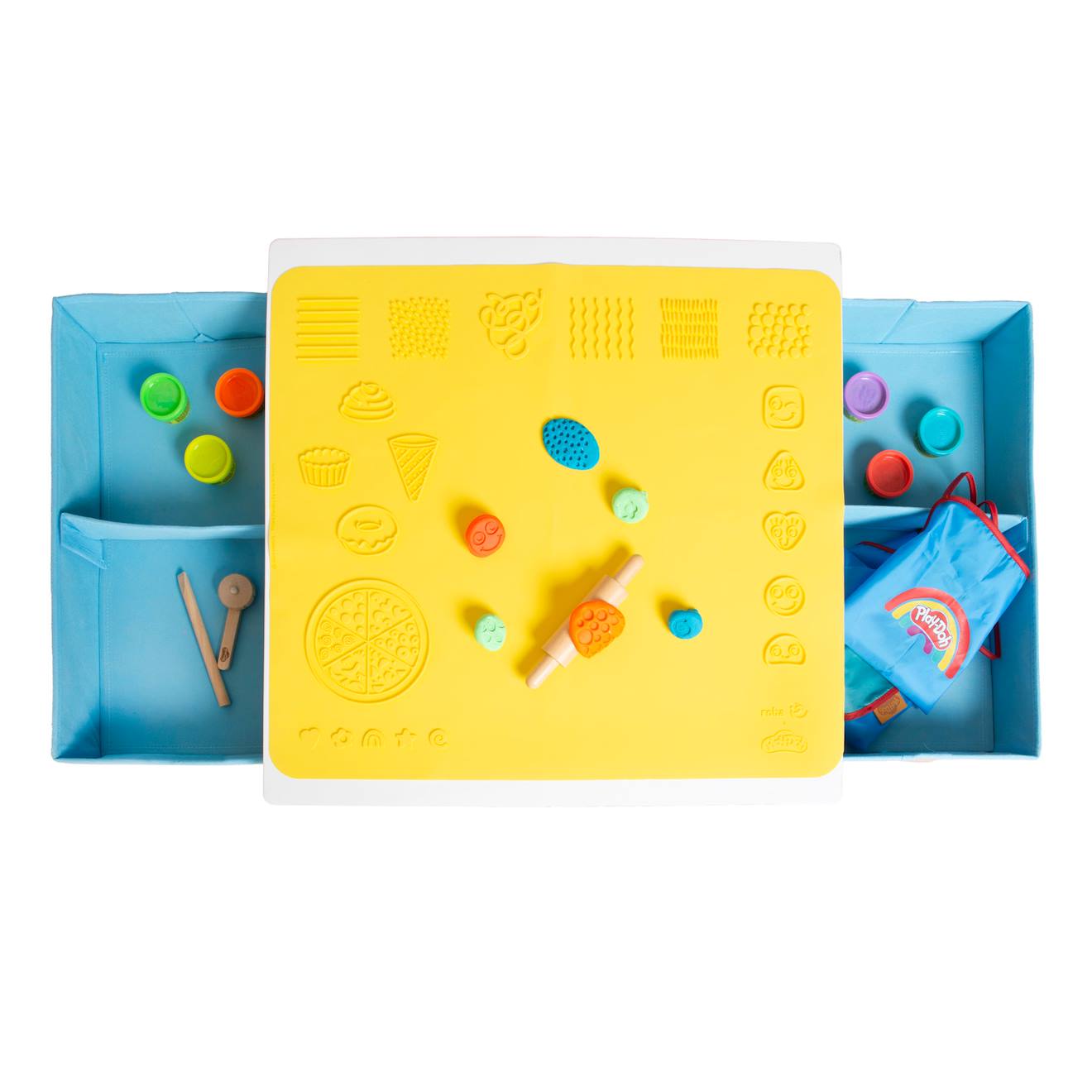 Table enfant + tabouret + 6 pots de pâte à modeler x play-doh et accessoires blanc - bleu