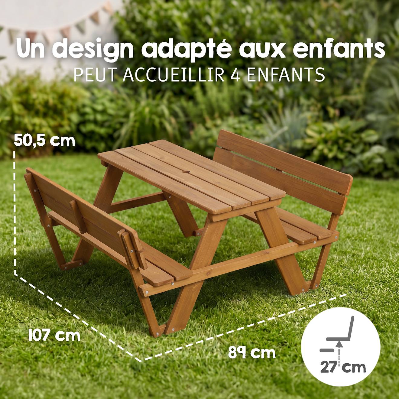 Table pique-nique en bois massif 4 places teck