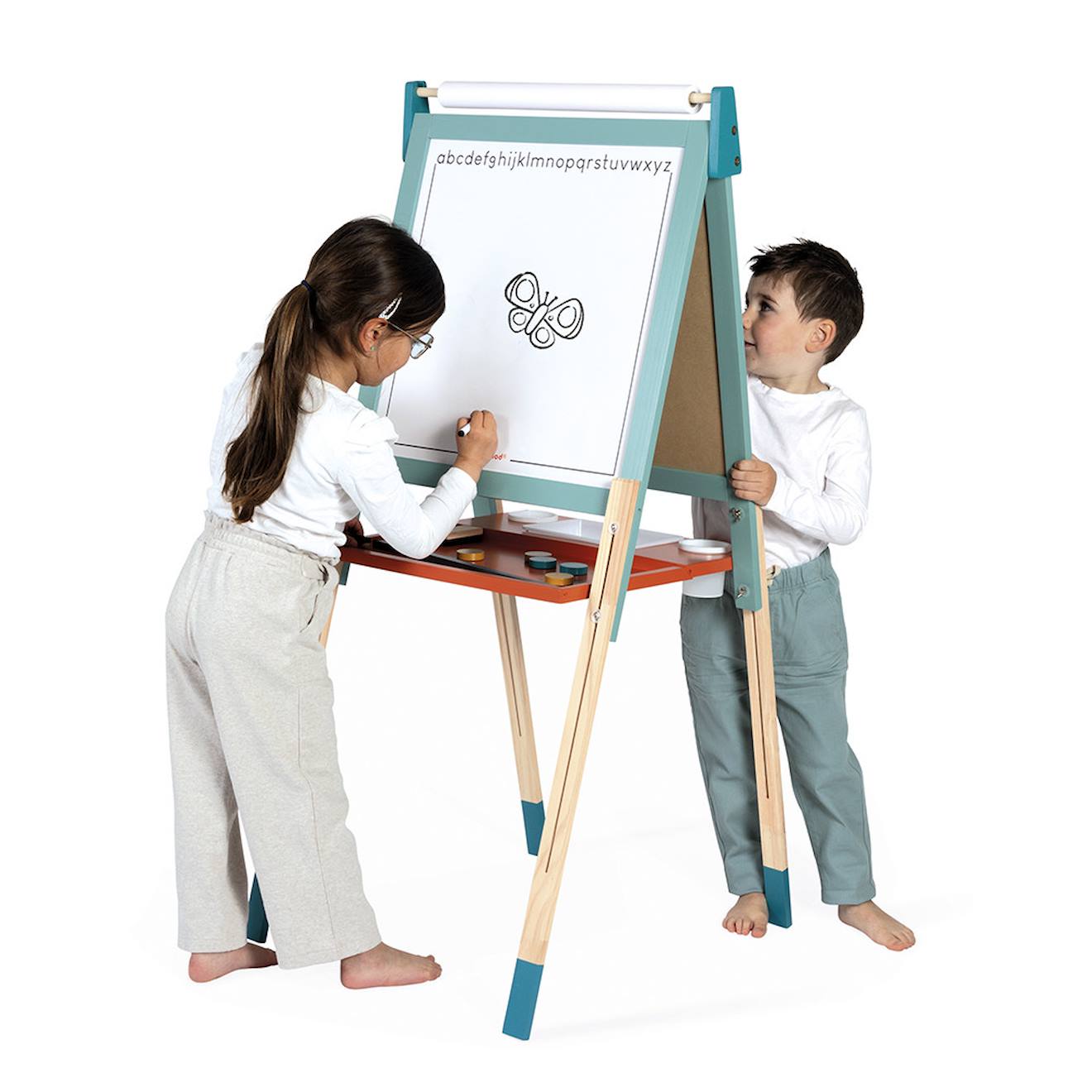 Tableau magnétique en bois double face bleu