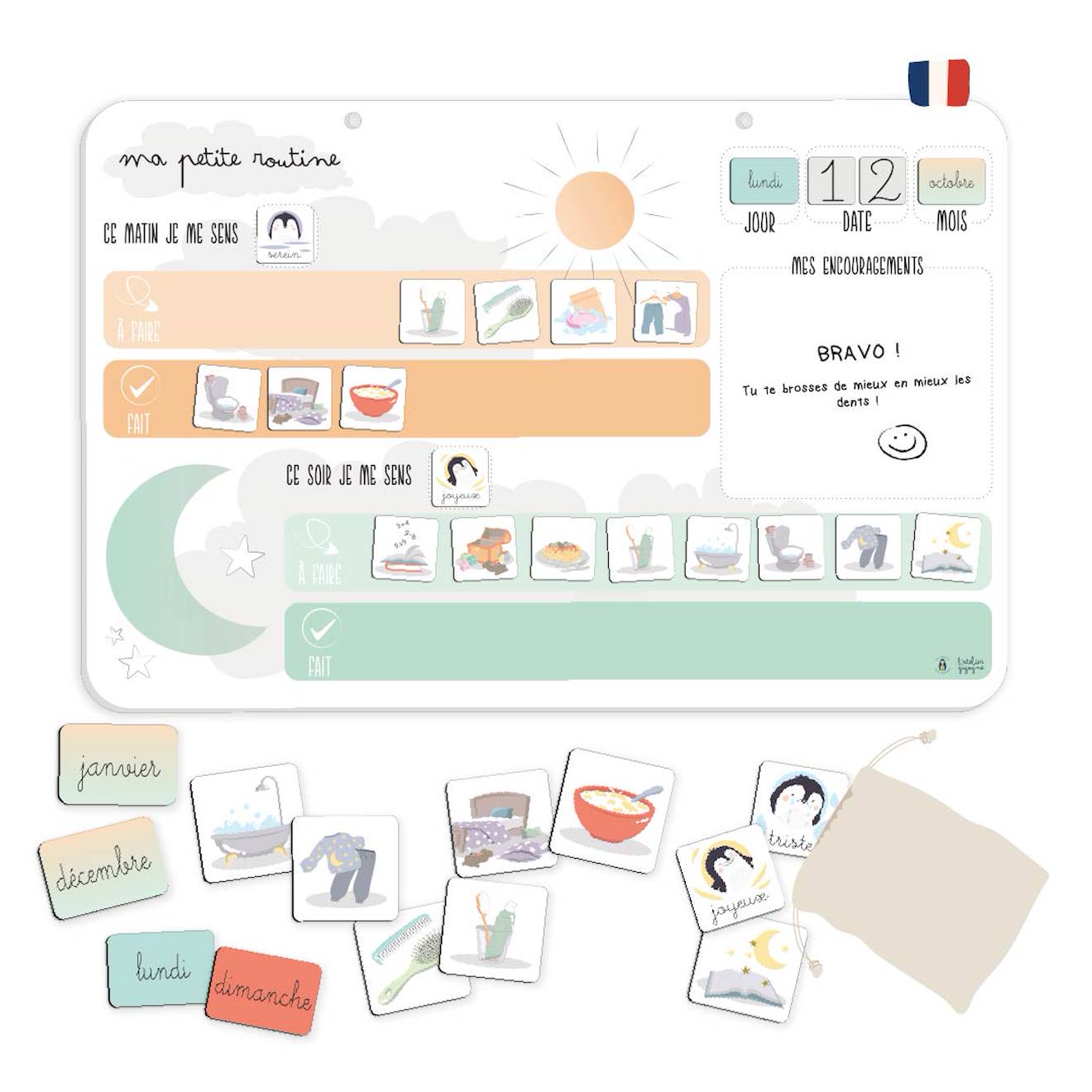 Tableau magnétique routine enfant dès 3 ans blanc