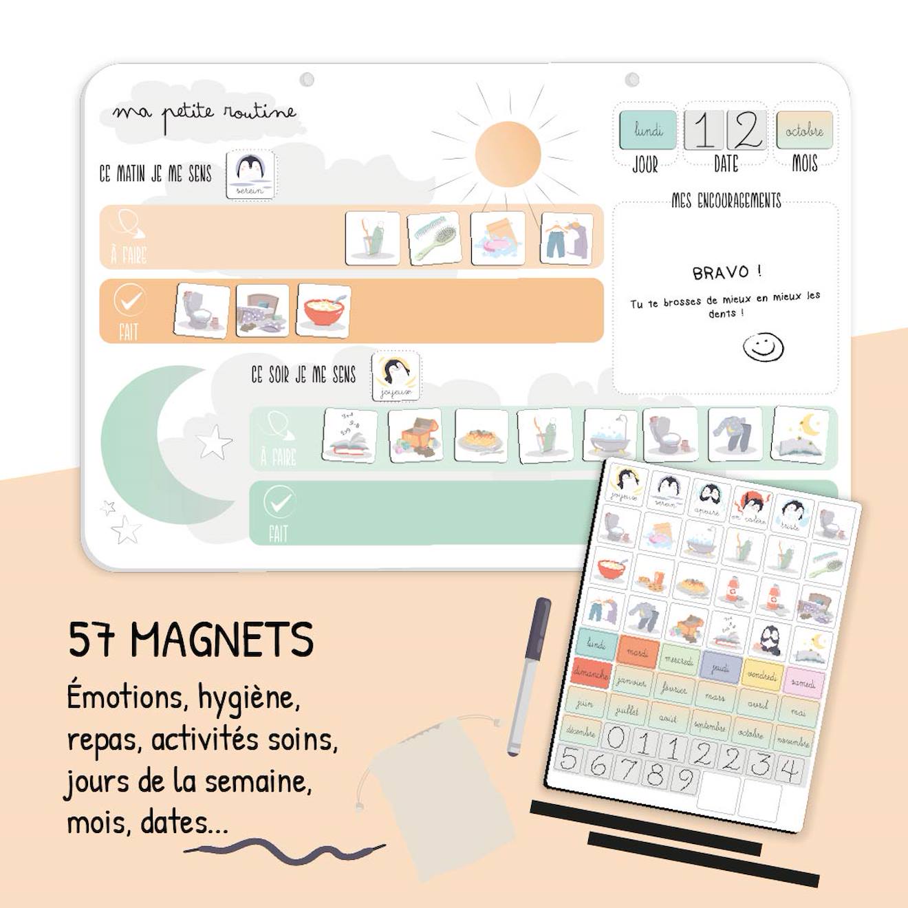 Tableau magnétique routine enfant dès 3 ans blanc