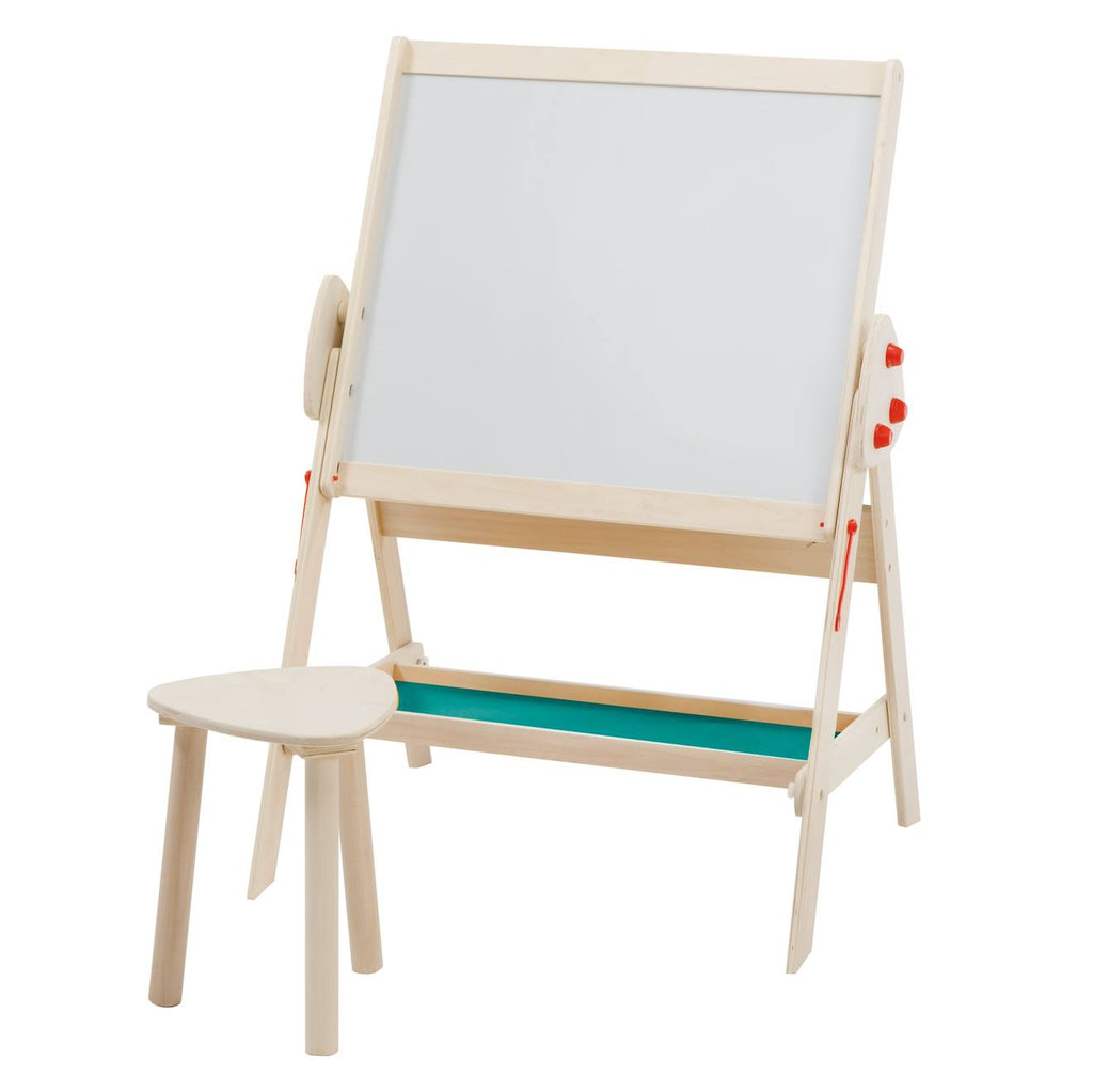 Tableau pivotant double face avec tabouret vert / naturel