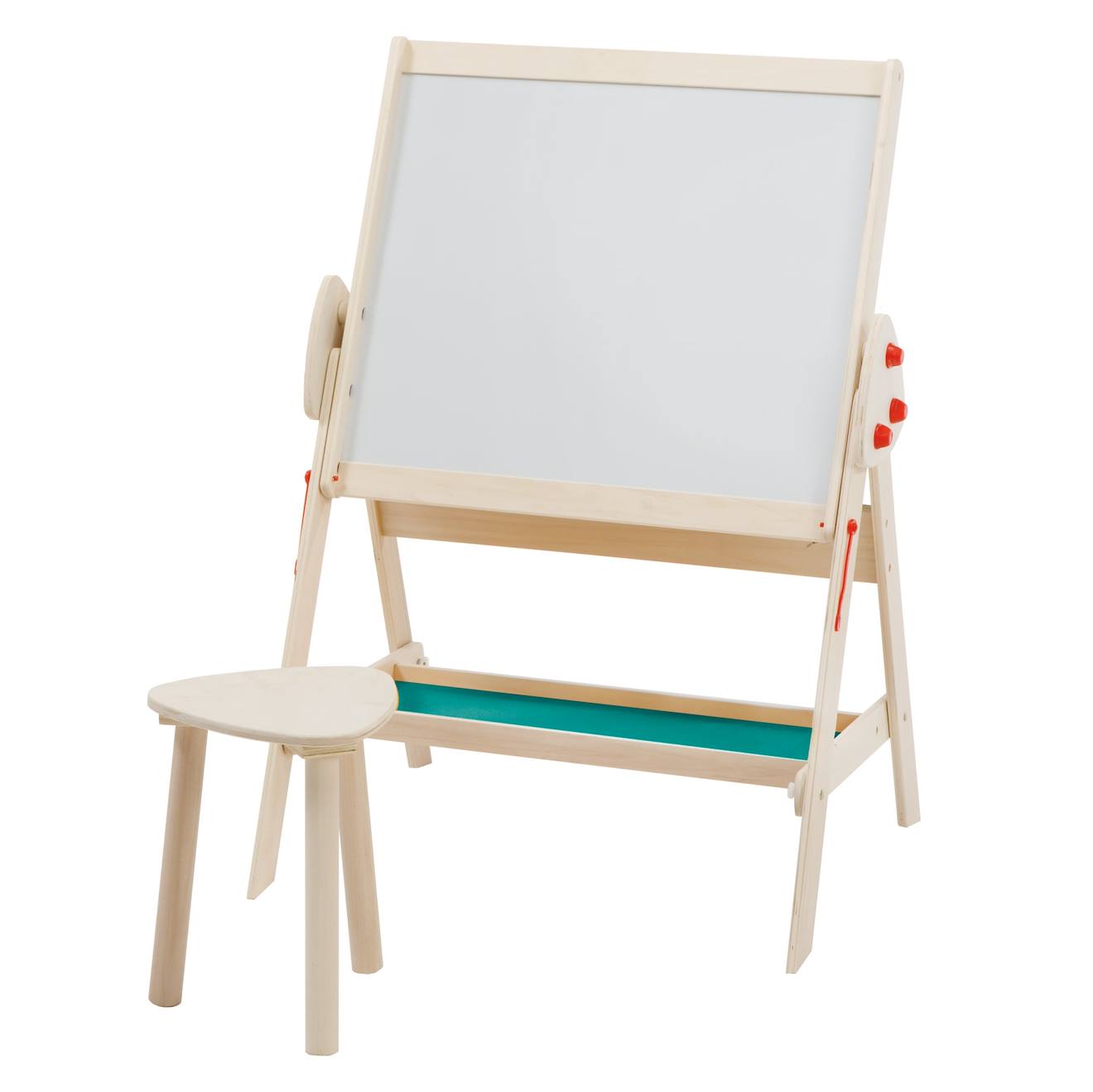 Tableau pivotant double face avec tabouret vert / naturel