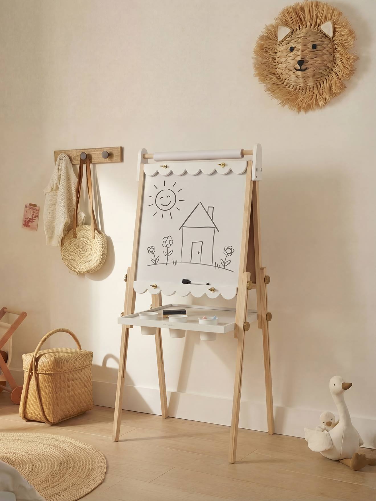 Tableau pliable et réglable en hauteur 3 en 1 en bois FSC blanc