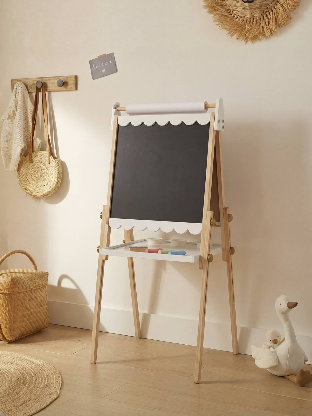 Tableau pliable et réglable en hauteur 3 en 1 en bois FSC blanc