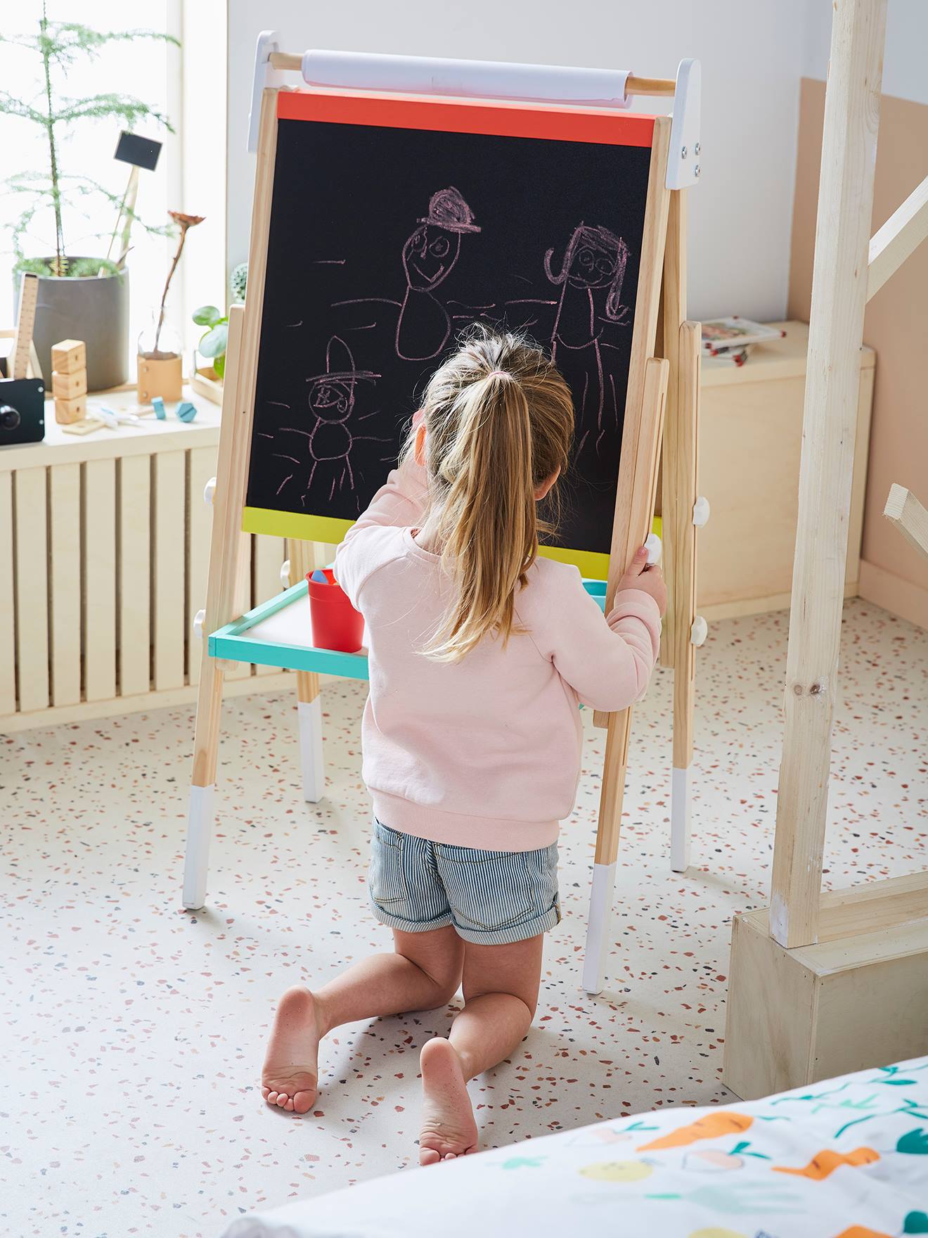 Tableau pliable et réglable en hauteur 3 en 1 en bois FSC multicolore