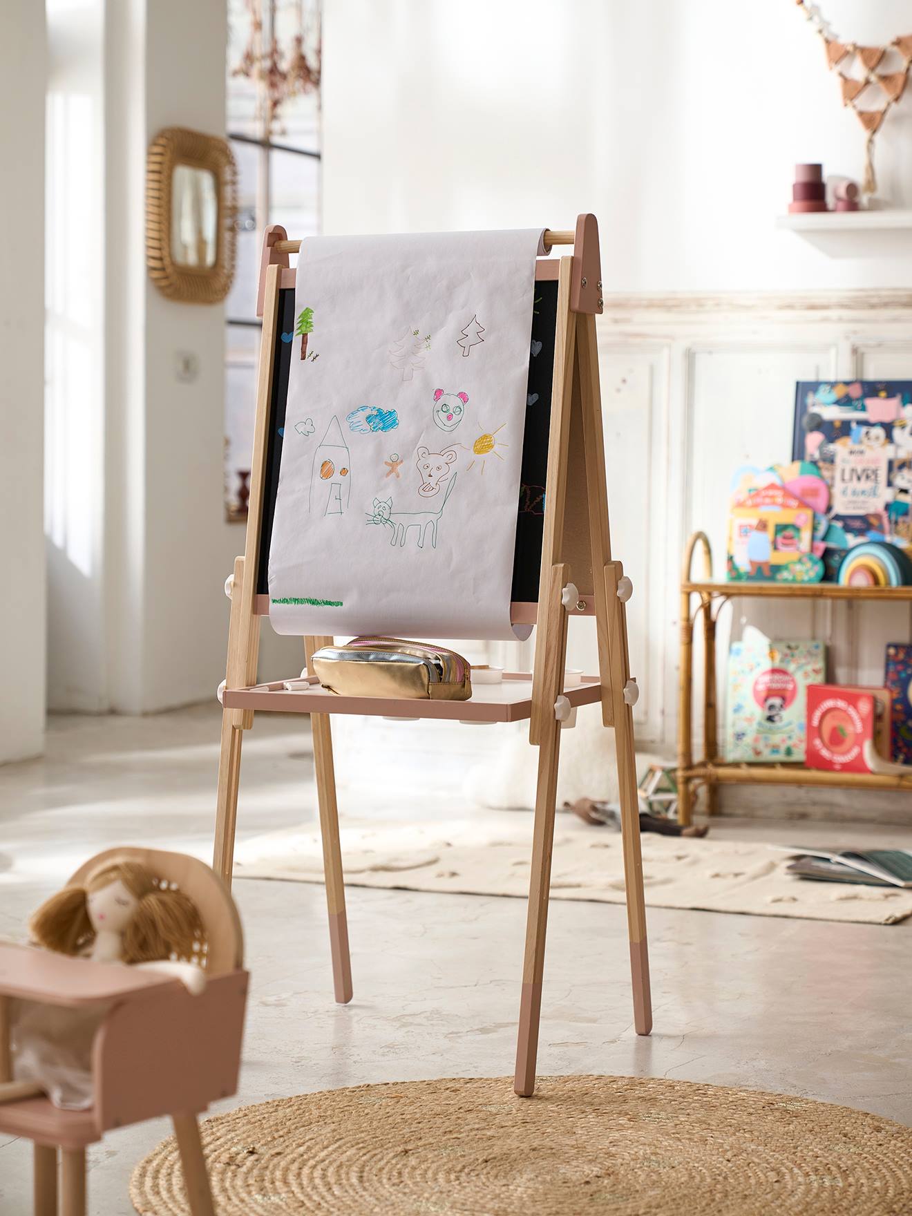 Tableau pliable et réglable en hauteur 3 en 1 en bois FSC rose