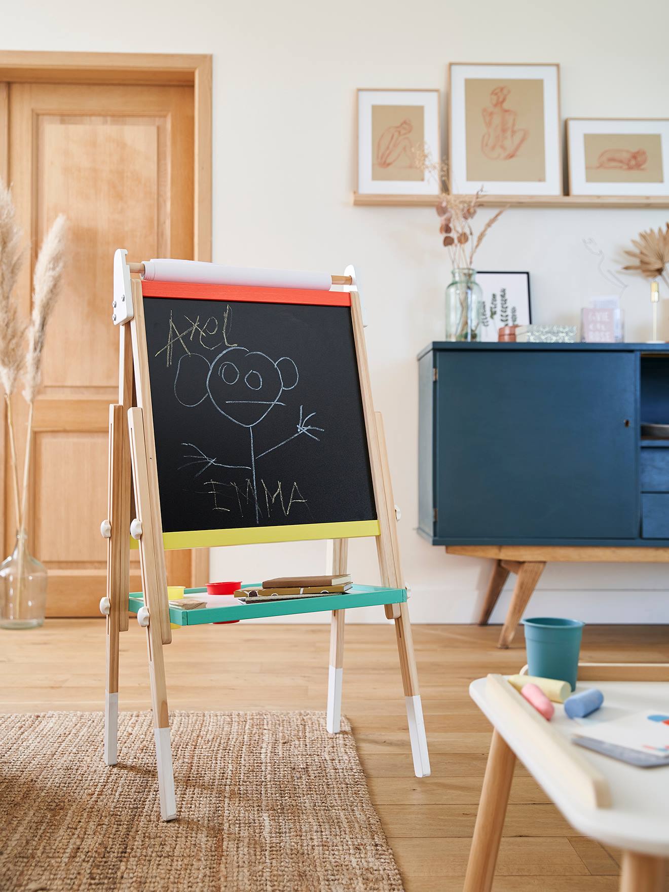 Tableau pliable et réglable en hauteur 3 en 1 en bois FSC multicolore