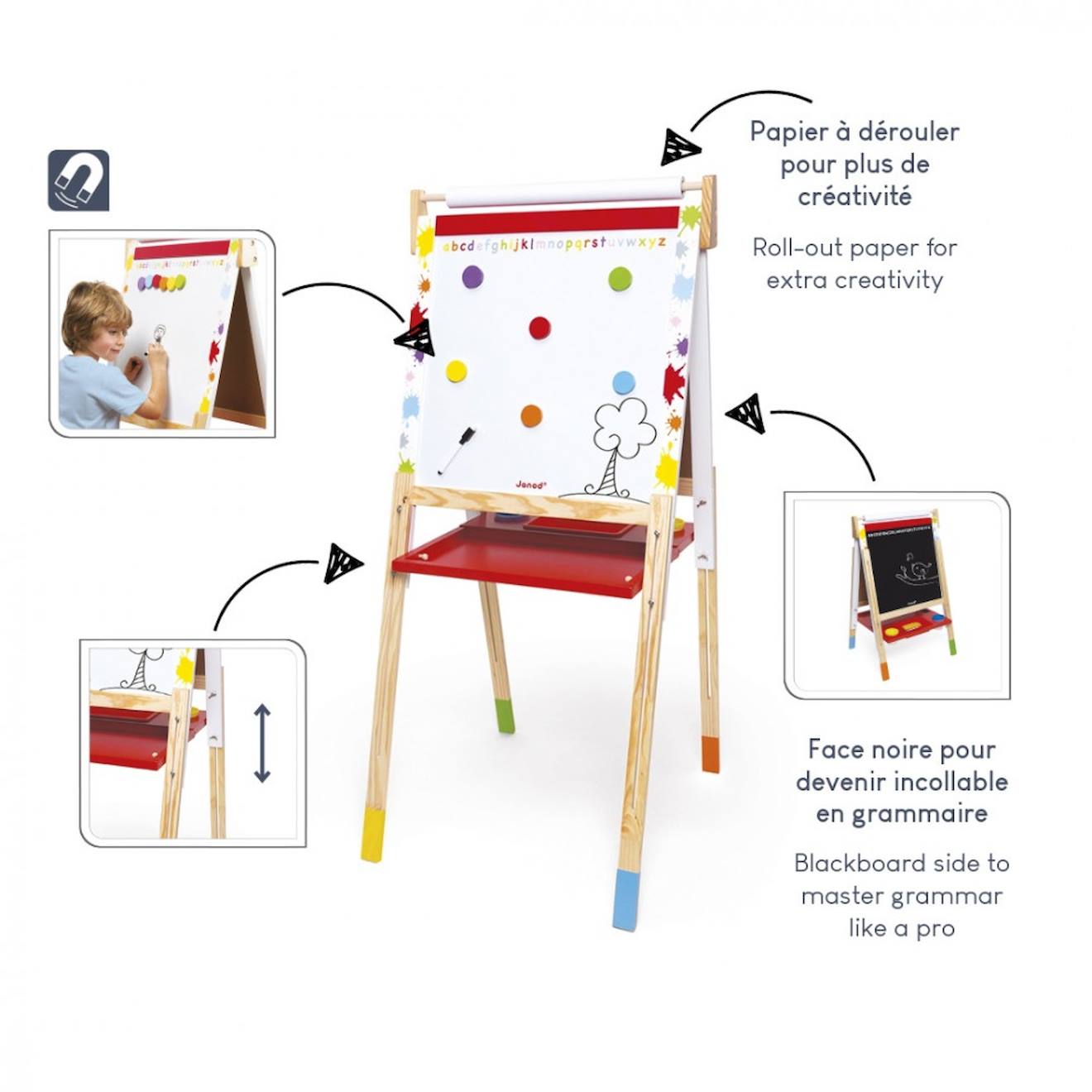 Tableau réglable en bois splash rouge