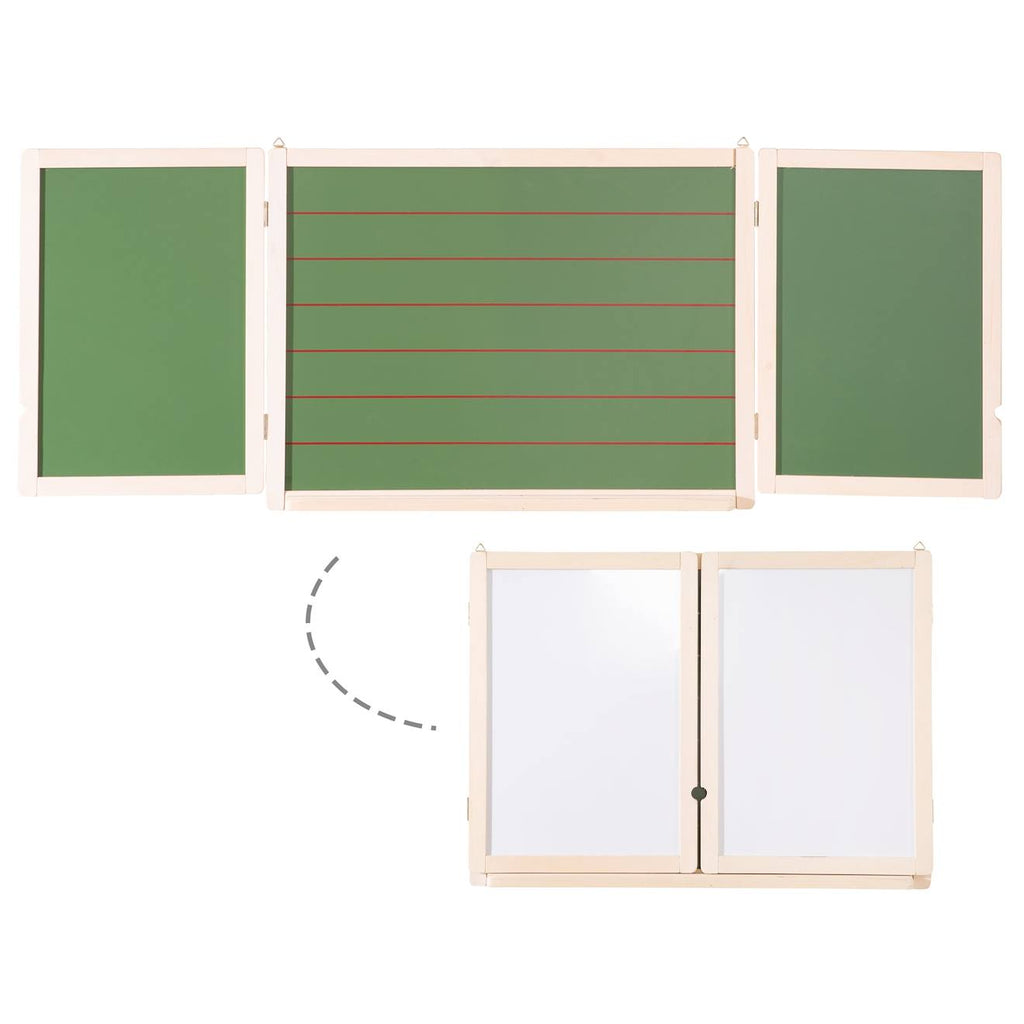 Tableau triptyque 3 faces craie et 2 magnétiques vert / naturel