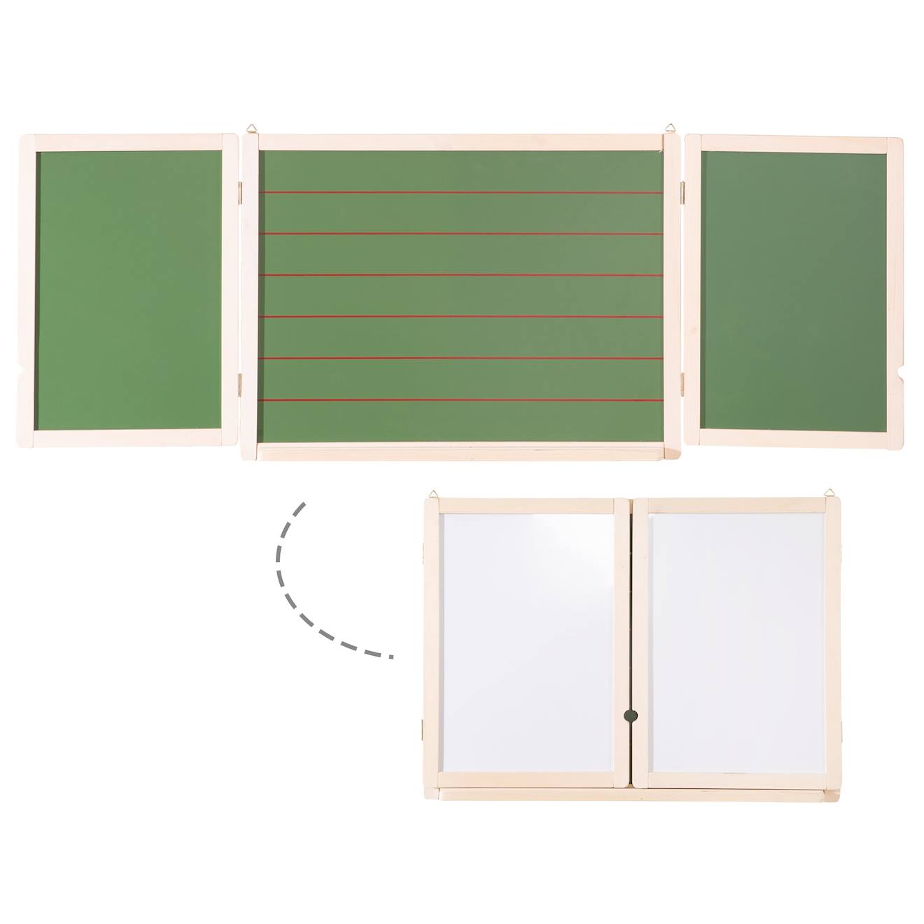 Tableau triptyque 3 faces craie et 2 magnétiques vert / naturel