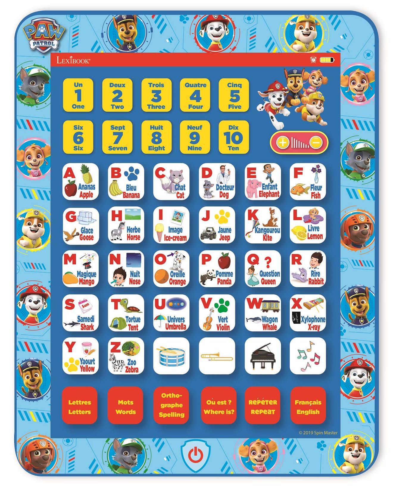 Tablette éducative bilingue pat patrouille en français et en anglais multicolore