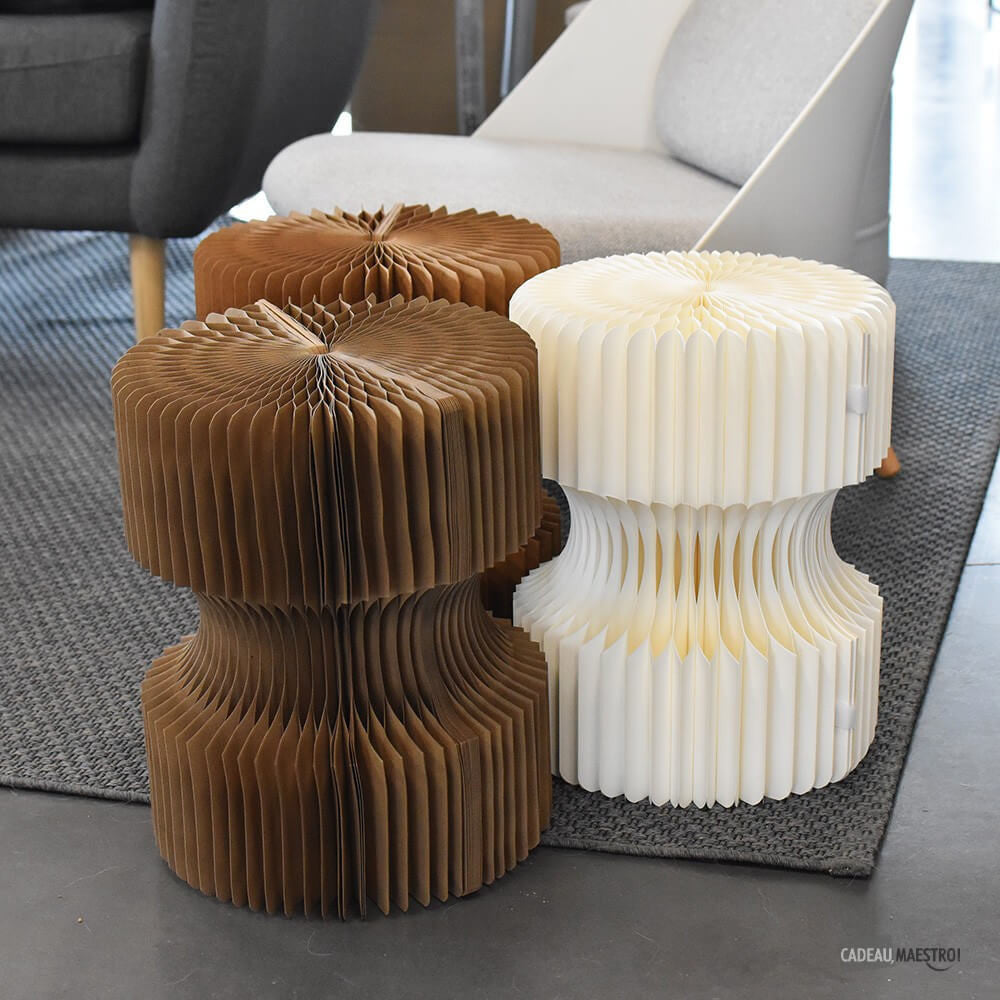 Tabouret Réversible en Kraft Pliable 38 cm Blanc - Poufs et Tabourets Originaux