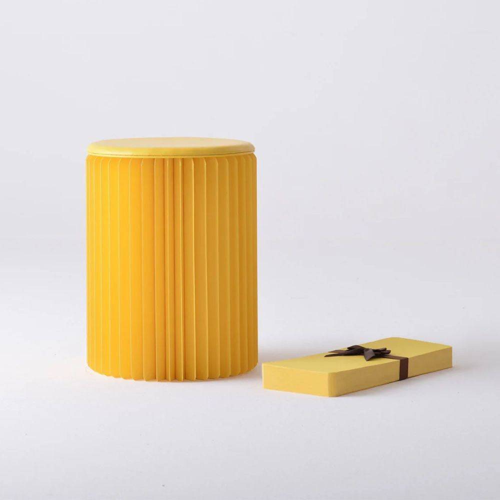 Tabouret en Kraft Pliable 38 cm Jaune - Poufs et Tabourets Originaux