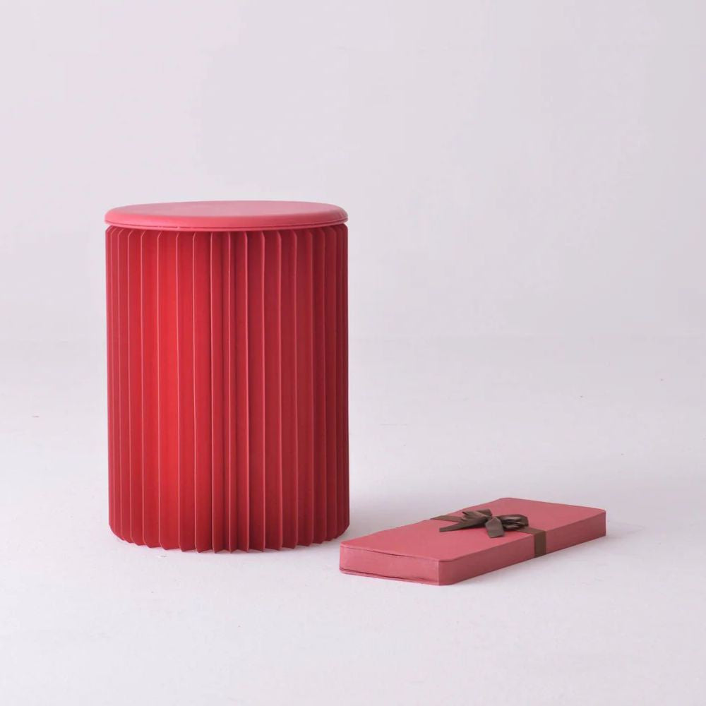 Tabouret en Kraft Pliable 38 cm Rouge - Poufs et Tabourets Originaux