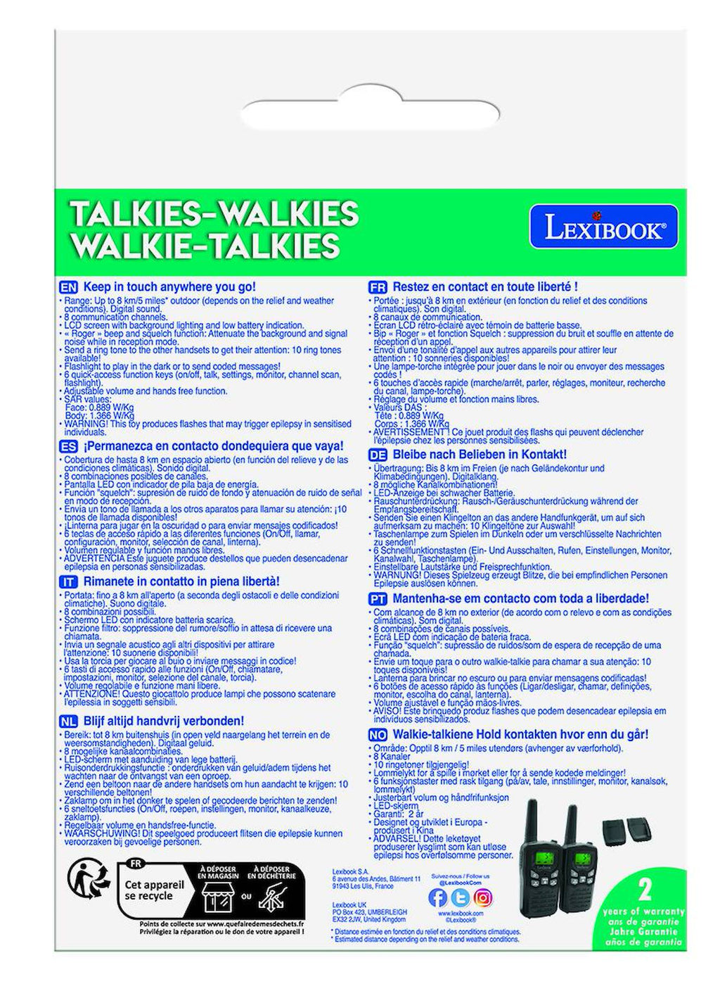 Talkie-walkies digitaux portée 8km longue distance, écran LCD son digital, clip ceinture multicolore