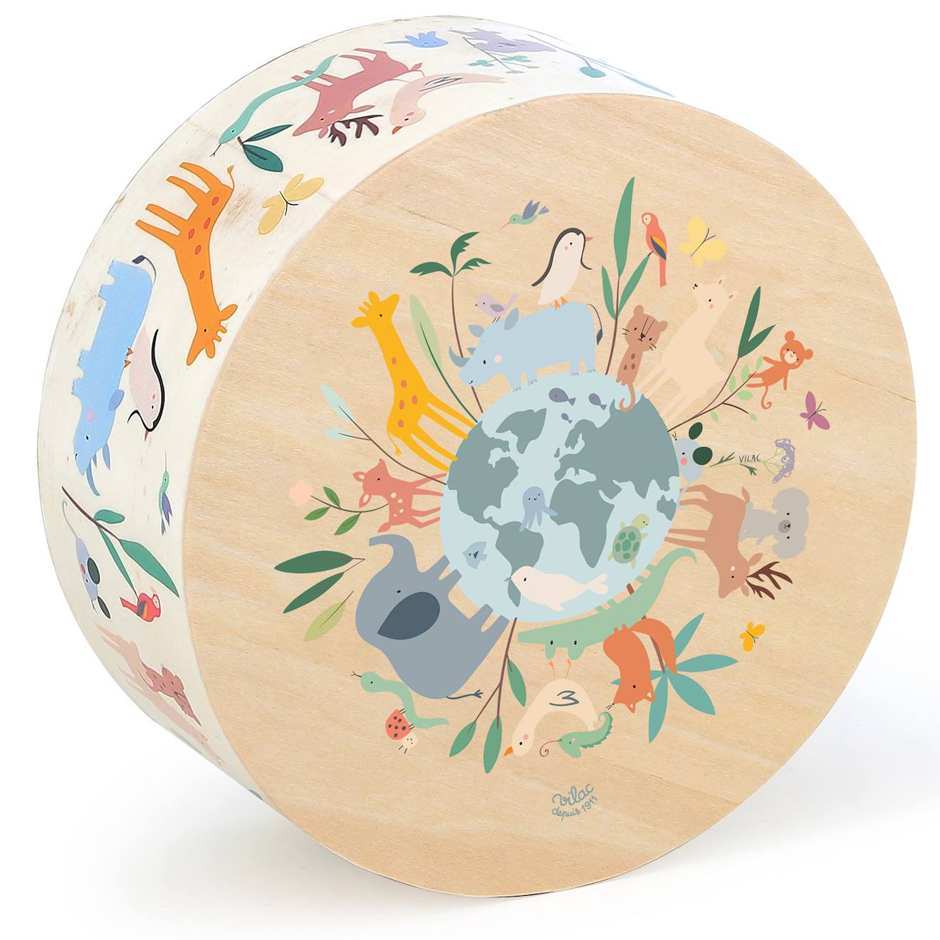 Tambour animaux du monde sarah betz beige