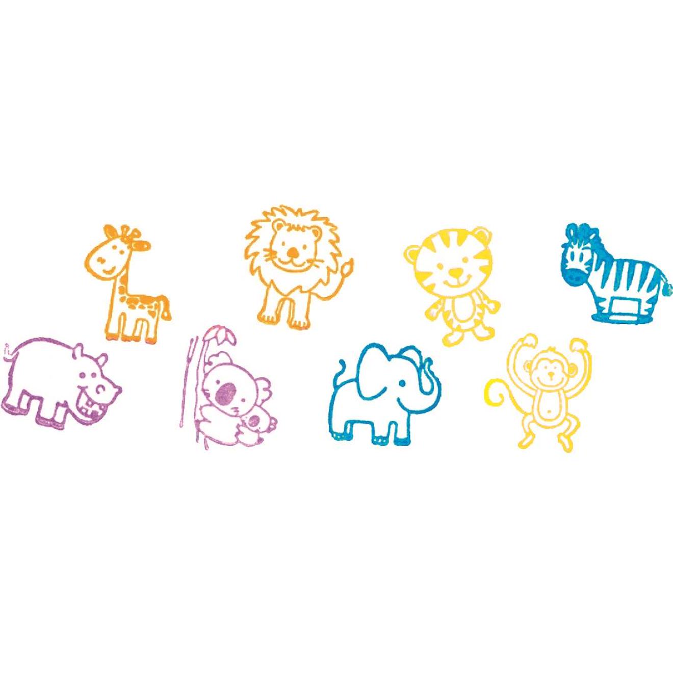 Tampons encreurs animaux avec coussins d'encre multicolore