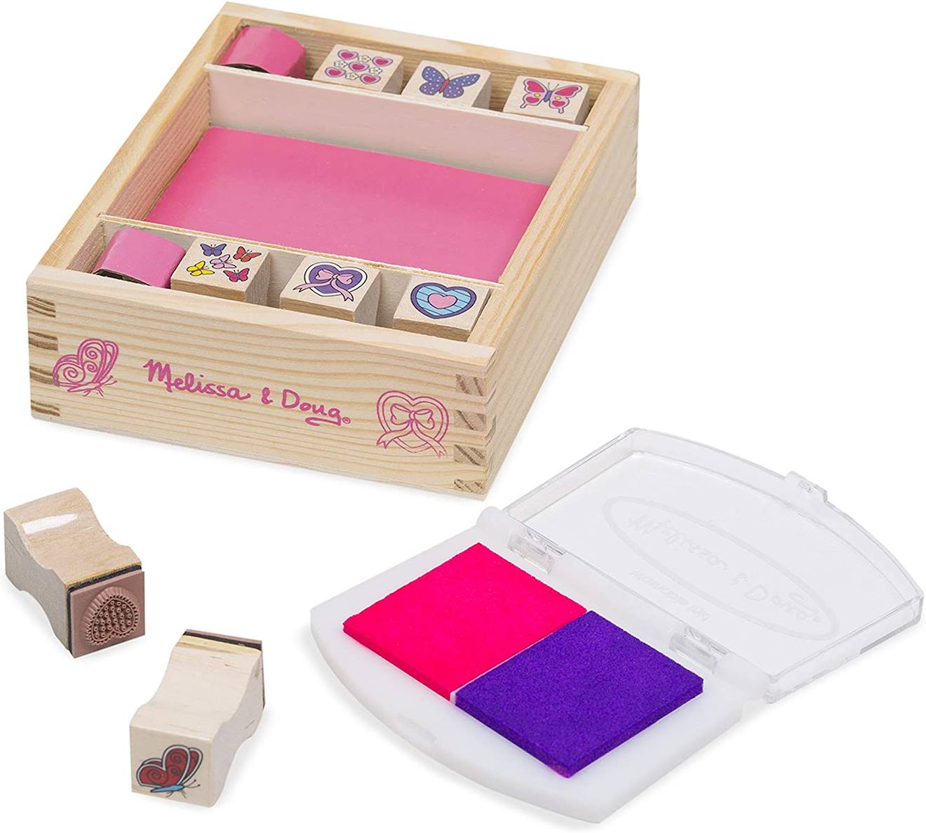 Tampons papillons et coeurs rose
