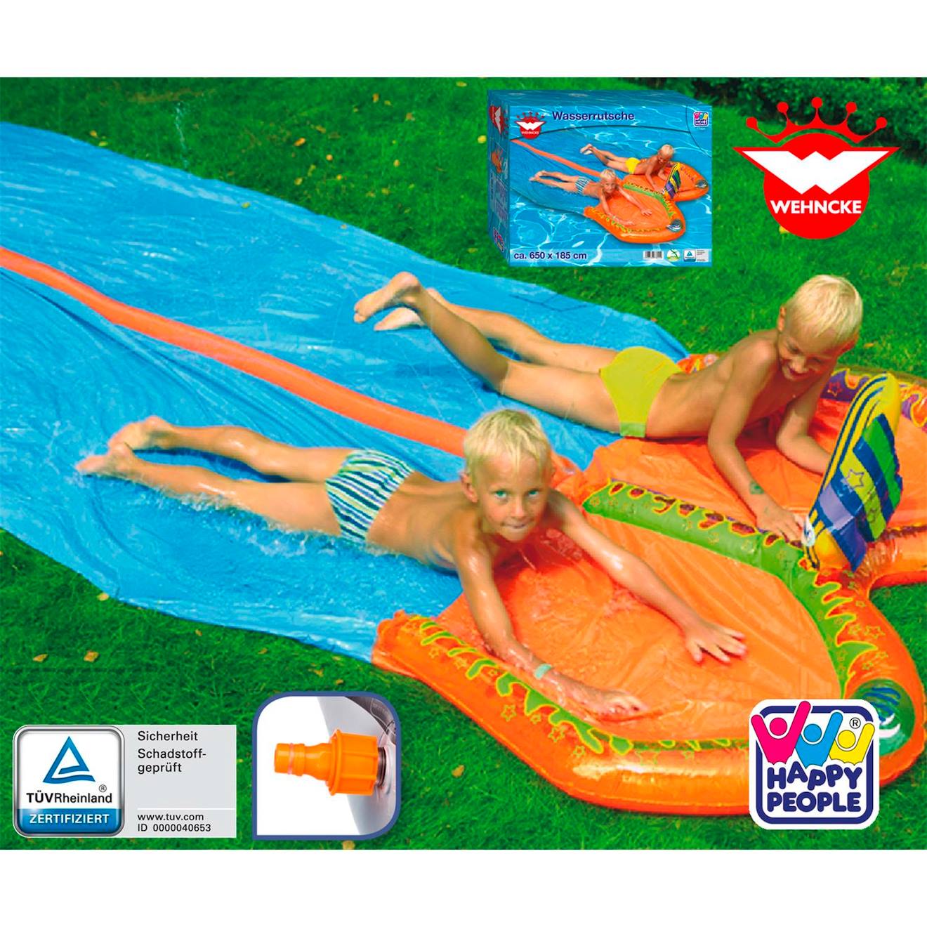 Tapis de glisse aquatique double 650 x 180 cm bleu et orange