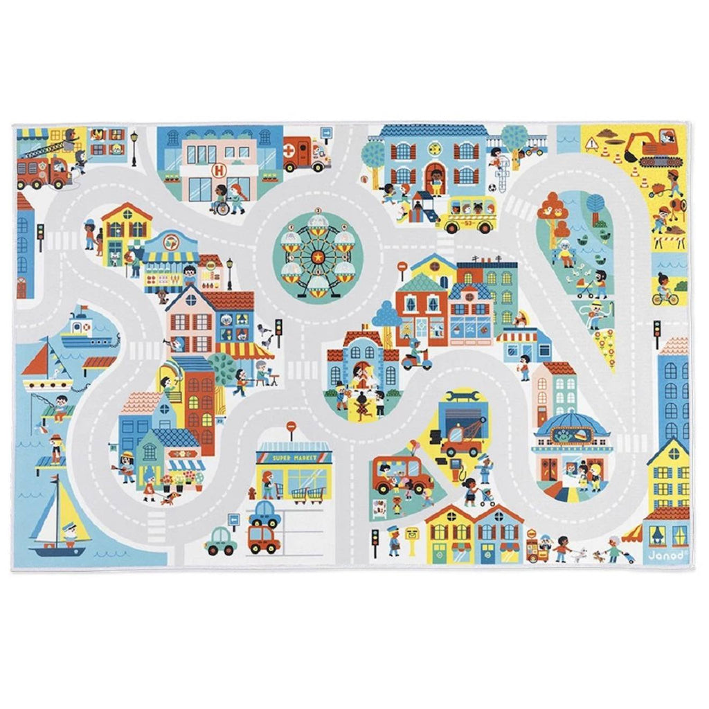 Tapis de jeu enfant avec circuit, la ville multicolore