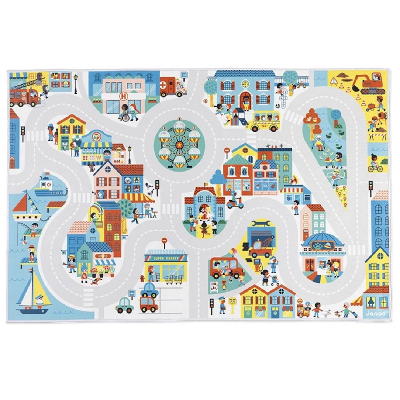 Tapis de jeu enfant avec circuit, la ville multicolore