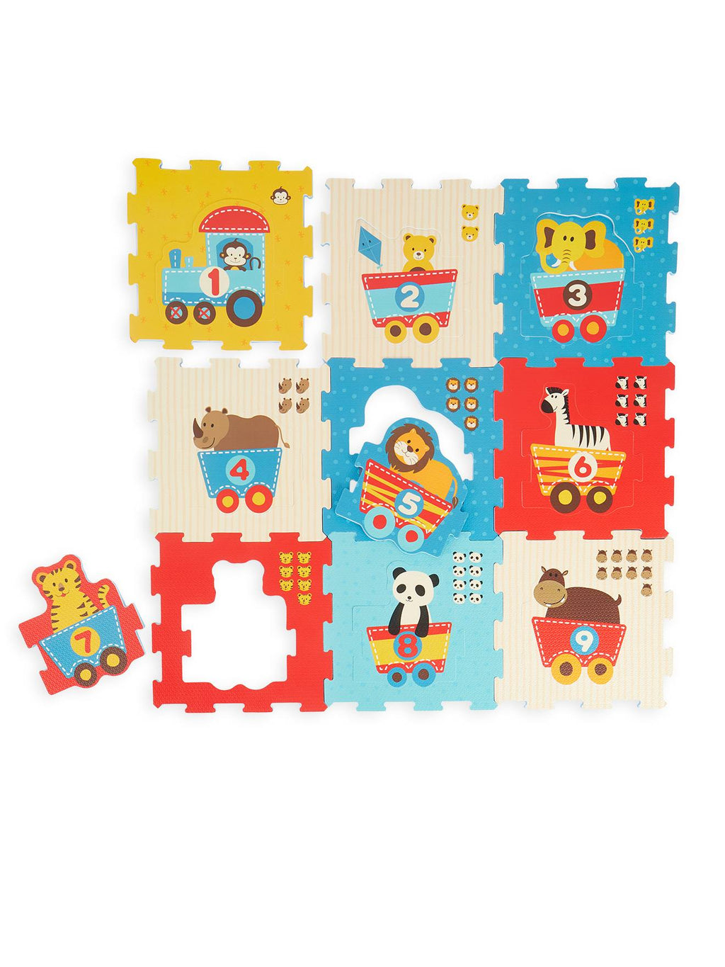Tapis de jeu puzzle en mousse, 9 pièces train d'animaux - multicolore