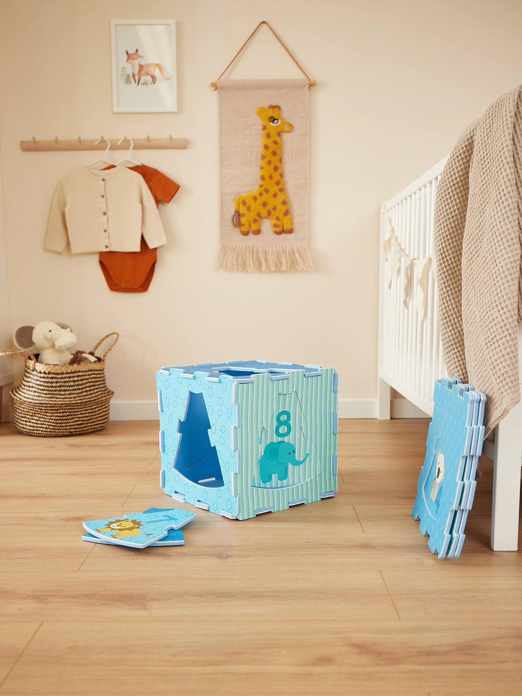 Tapis de jeu puzzle en mousse, 9 pièces animaux avec chiffres - bleu