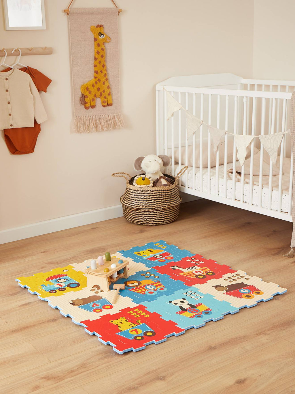 Tapis de jeu puzzle en mousse, 9 pièces train d'animaux - multicolore