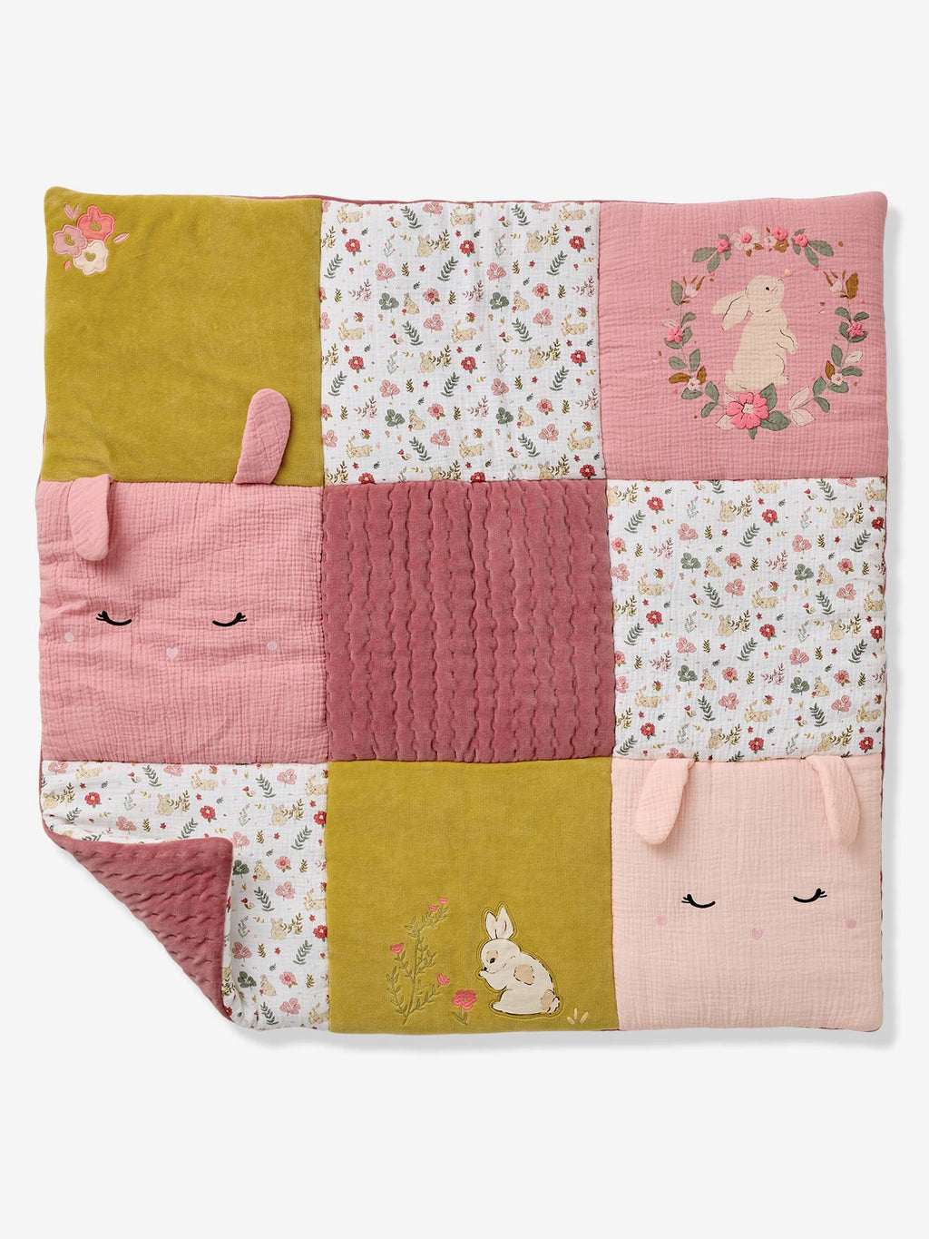 Tapis de sol / fond de parc patchwork lapin enchanté vieux rose