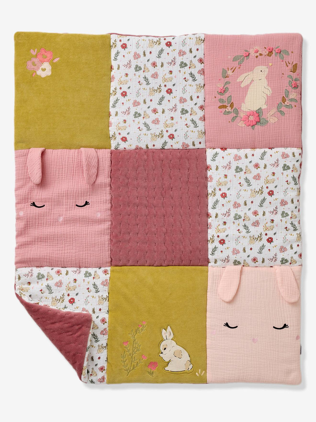 Tapis de sol / fond de parc patchwork lapin enchanté vieux rose