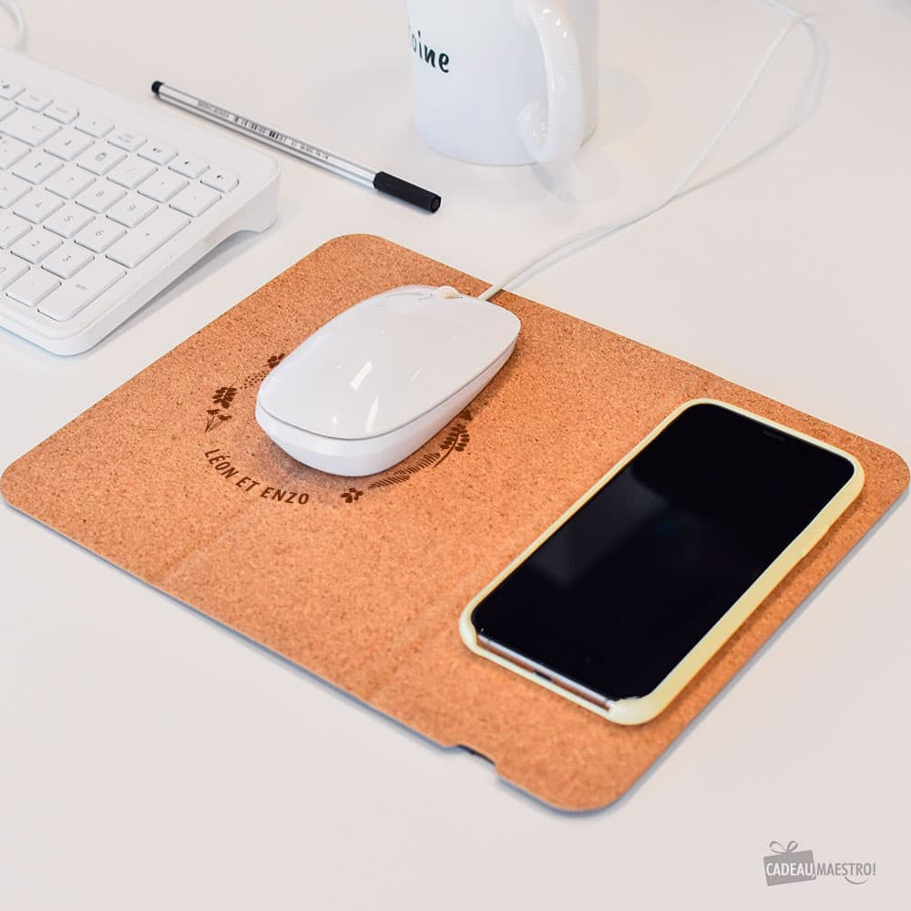 Tapis de Souris en Liège avec Chargeur Induction Maman à Personnaliser - Tapis de Souris Personnalisé
