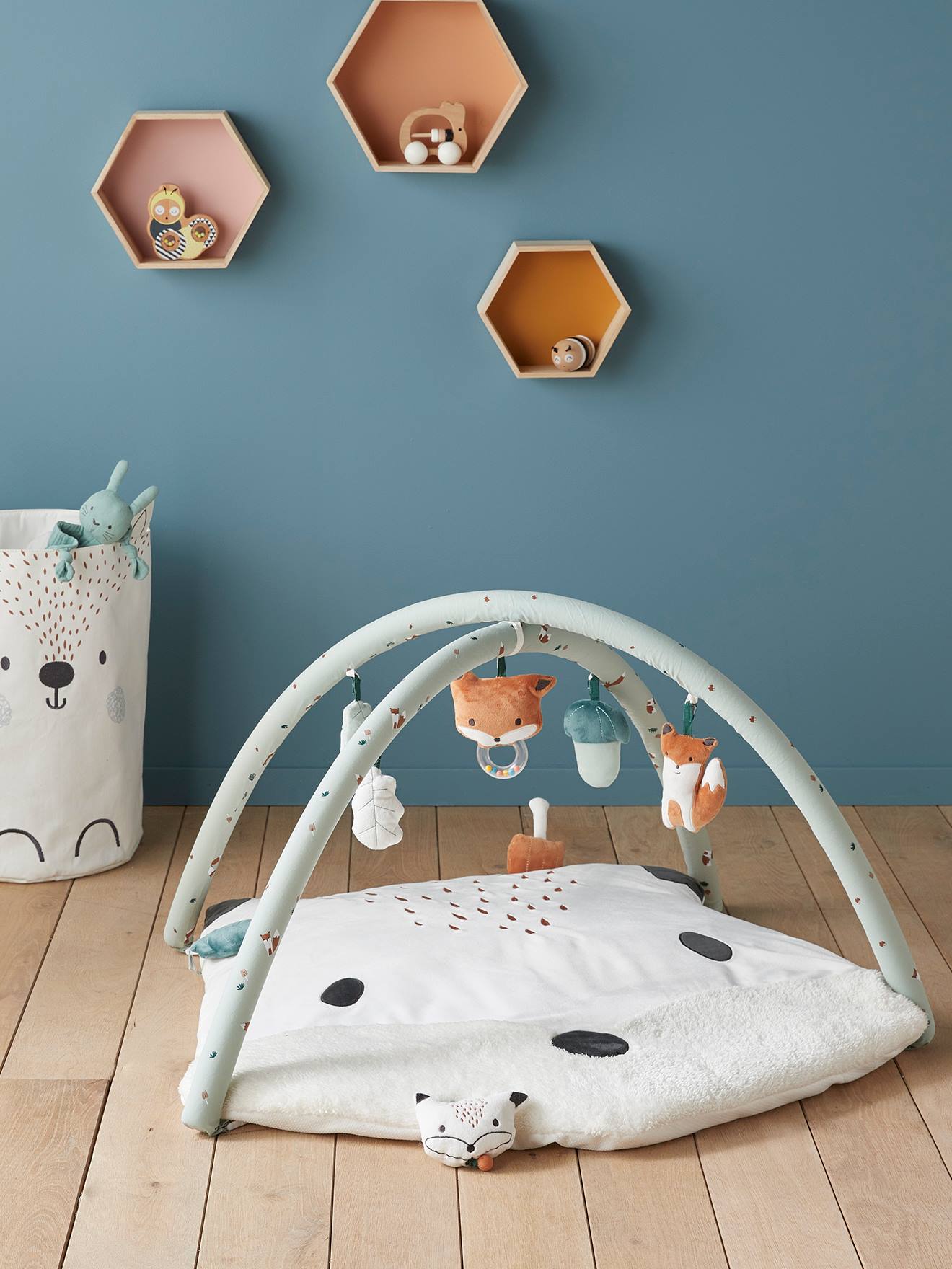 Tapis d'éveil animal vert gris