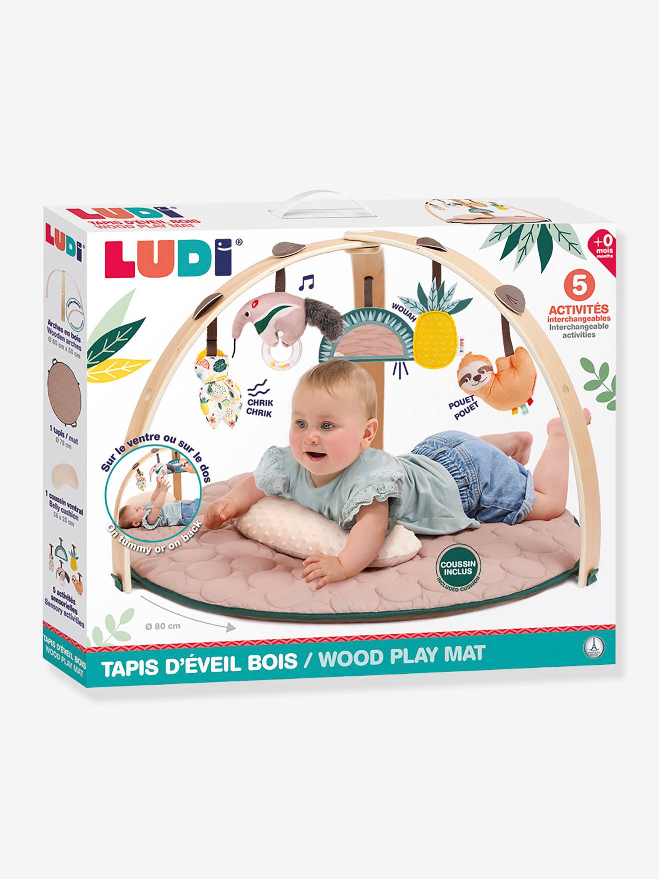 Tapis d'éveil avec arche en bois multicolore
