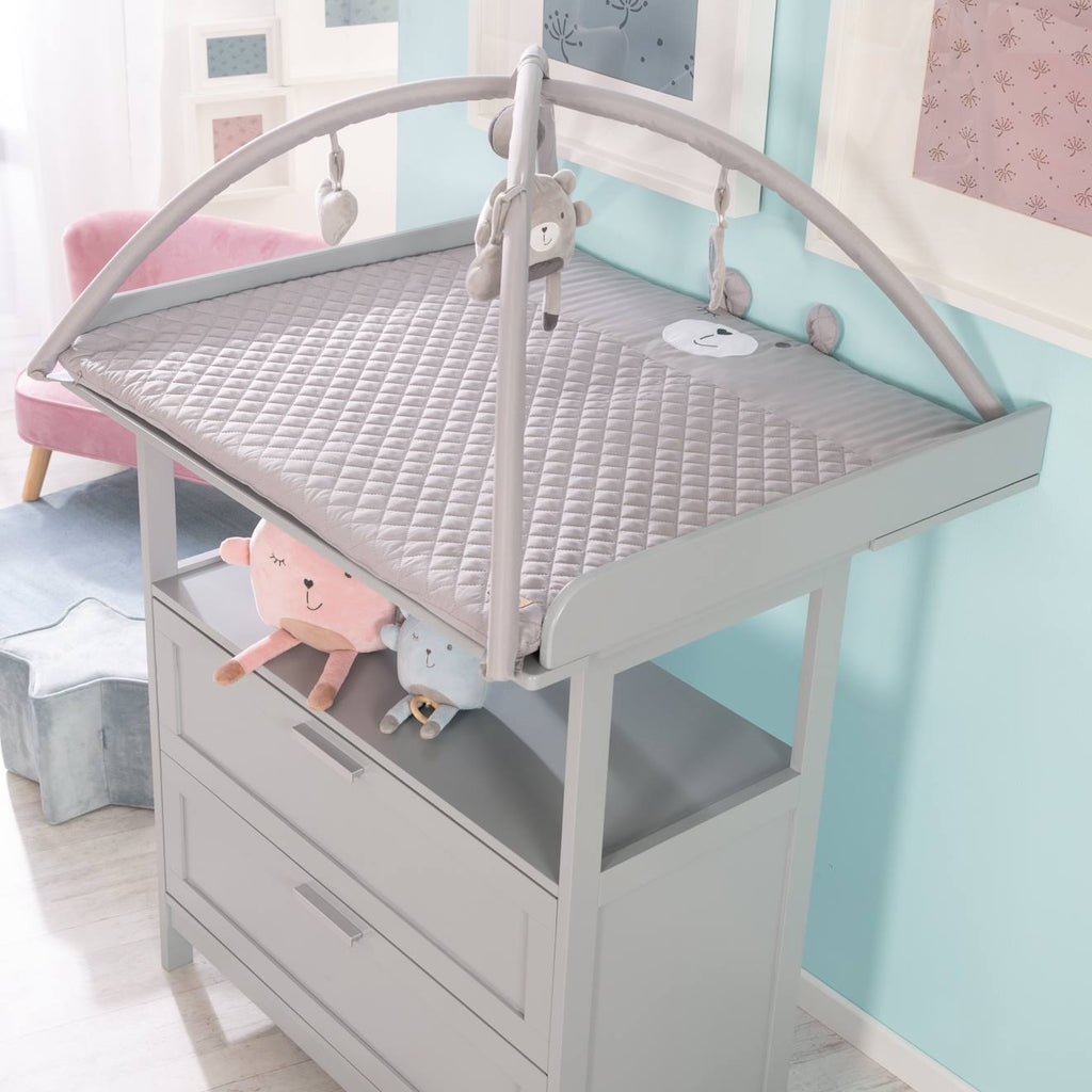 Tapis d'éveil avec arches et 5 jouets suspendus Roba style gris argenté - ourson sammy