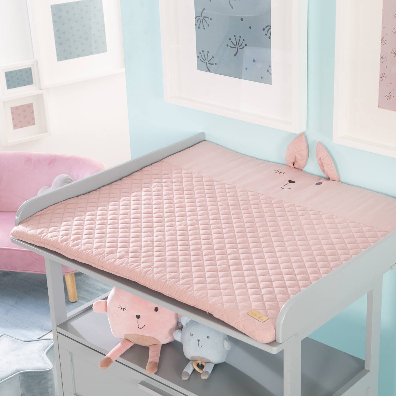 Tapis d'éveil avec arches et 5 jouets suspendus Roba style rose - lapin lily