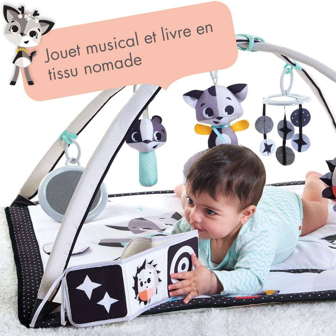 Tapis d'éveil bébé musical gymini, collection black & white magical tales