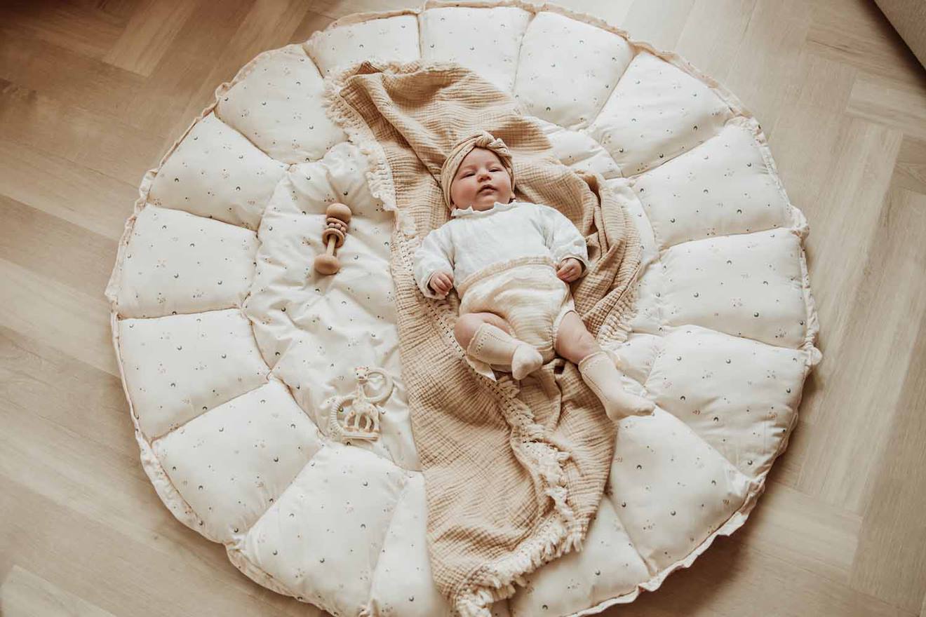 Tapis d´éveil & cocon organic-lune blanc & bleu