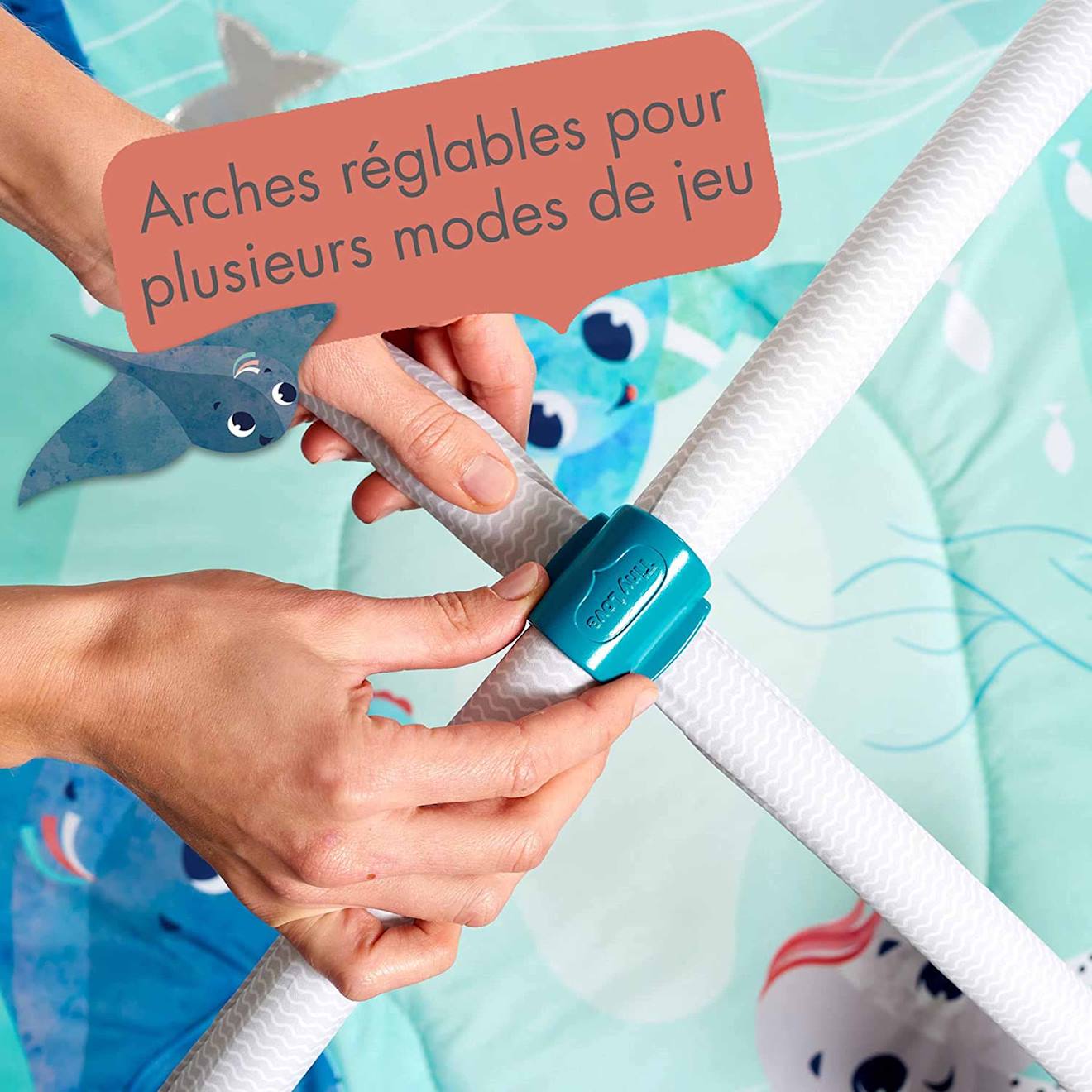 Tapis d'éveil et mobile musical 2 en 1, arches ajustables treaseure the ocean