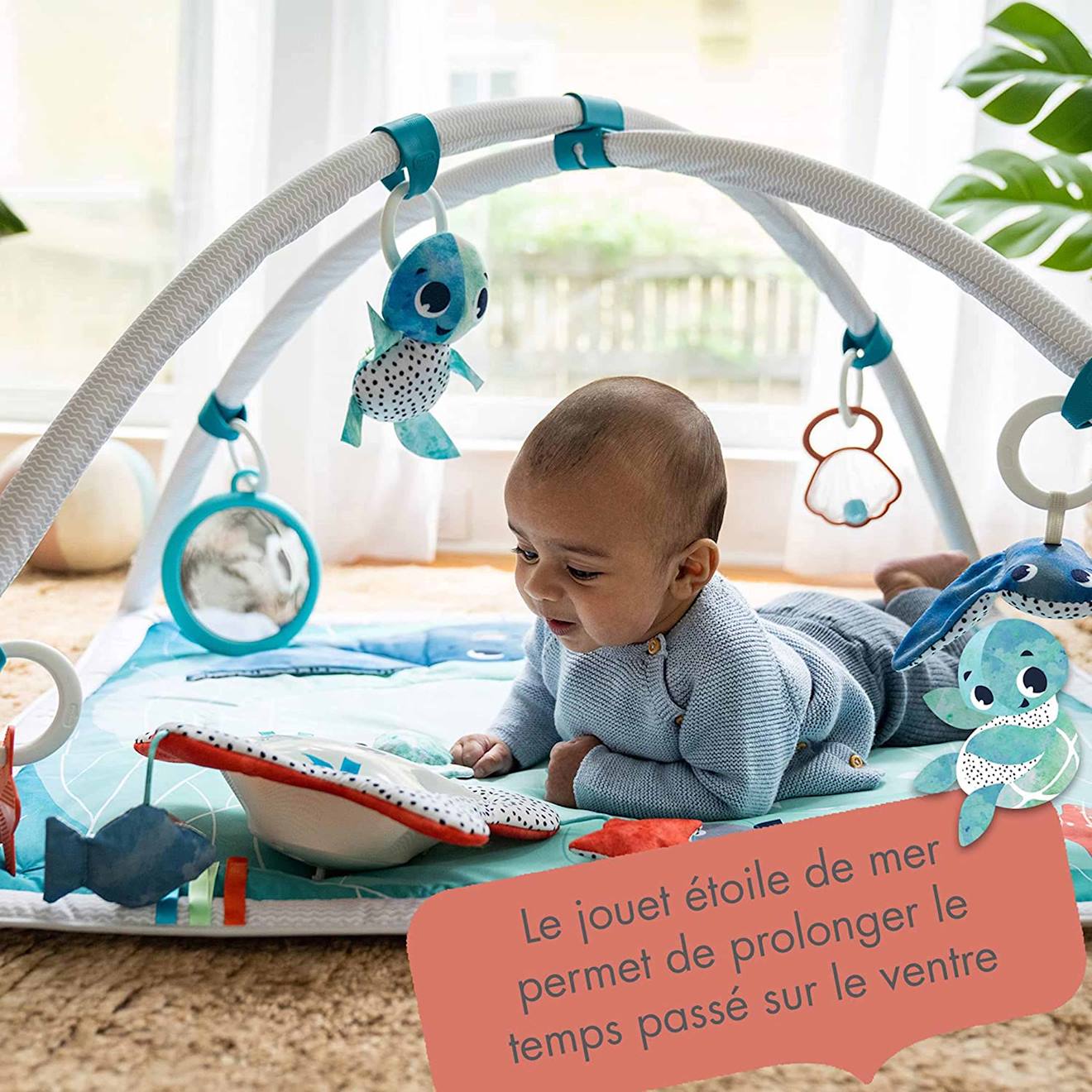 Tapis d'éveil et mobile musical 2 en 1, arches ajustables treaseure the ocean