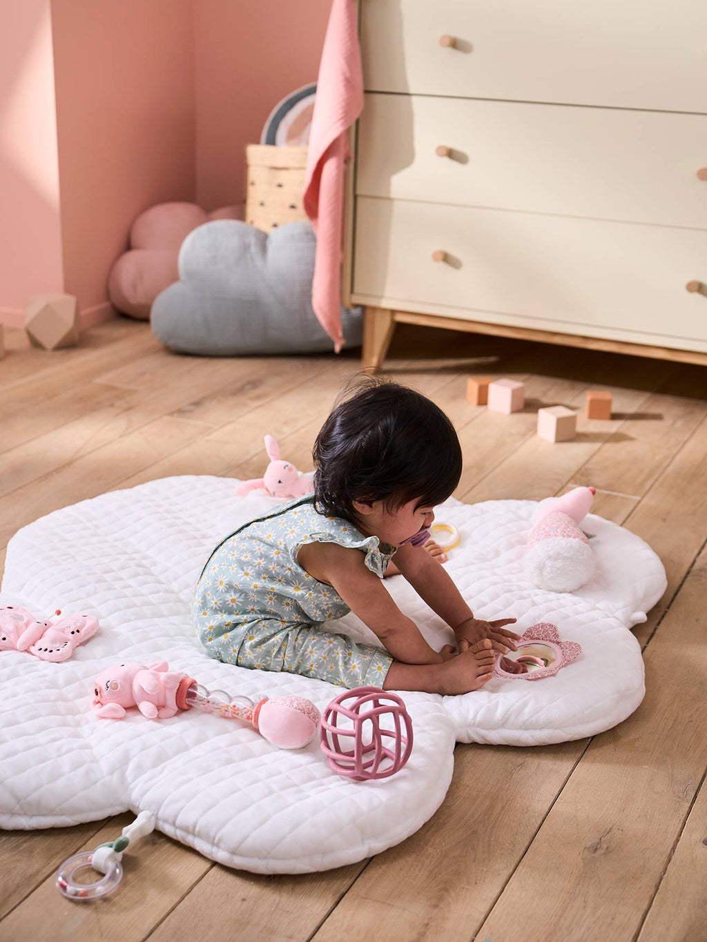 Tapis d'éveil nuage voyage au pays rose blanc