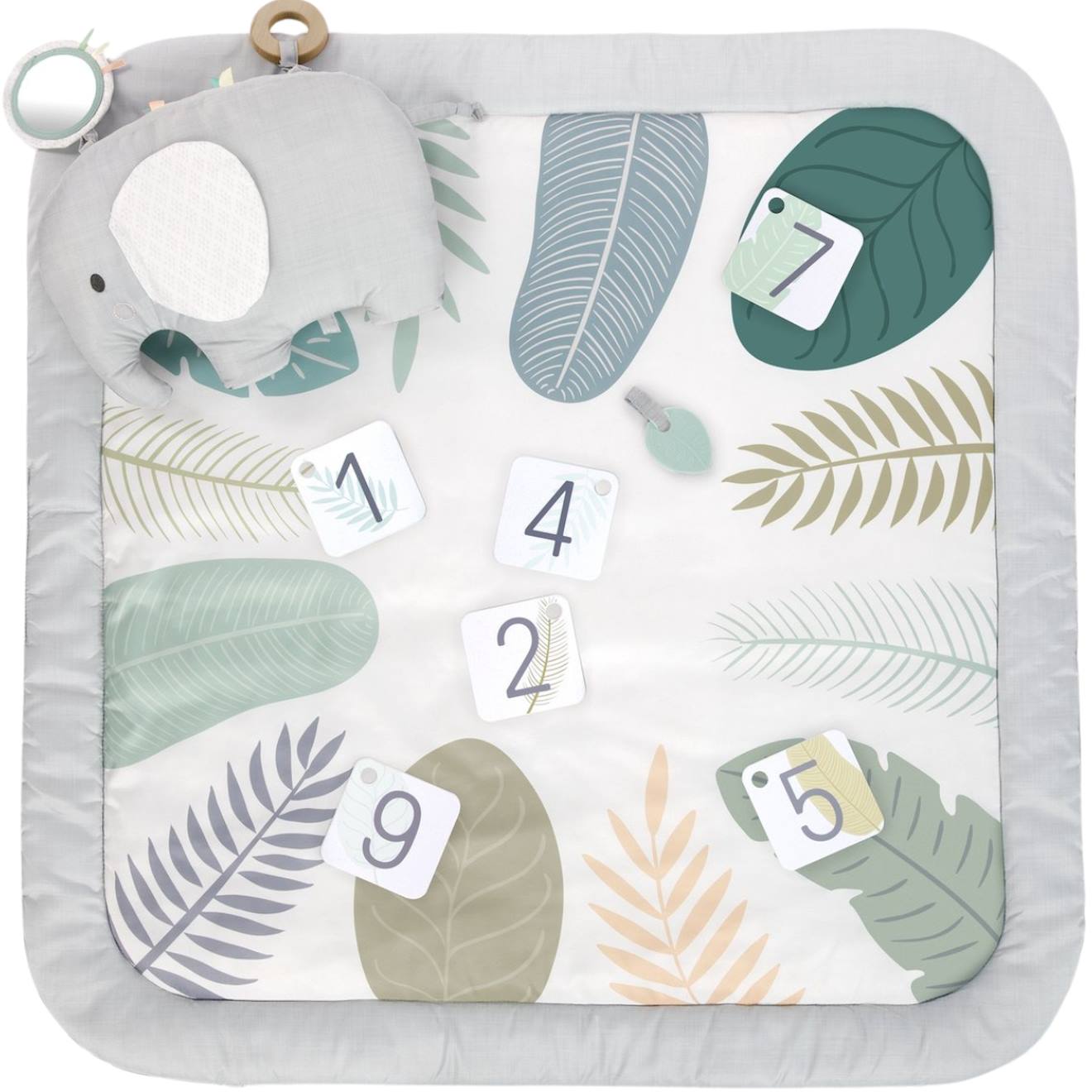 Tapis d'éveil petit éléphant blanc, gris, vert d'eau