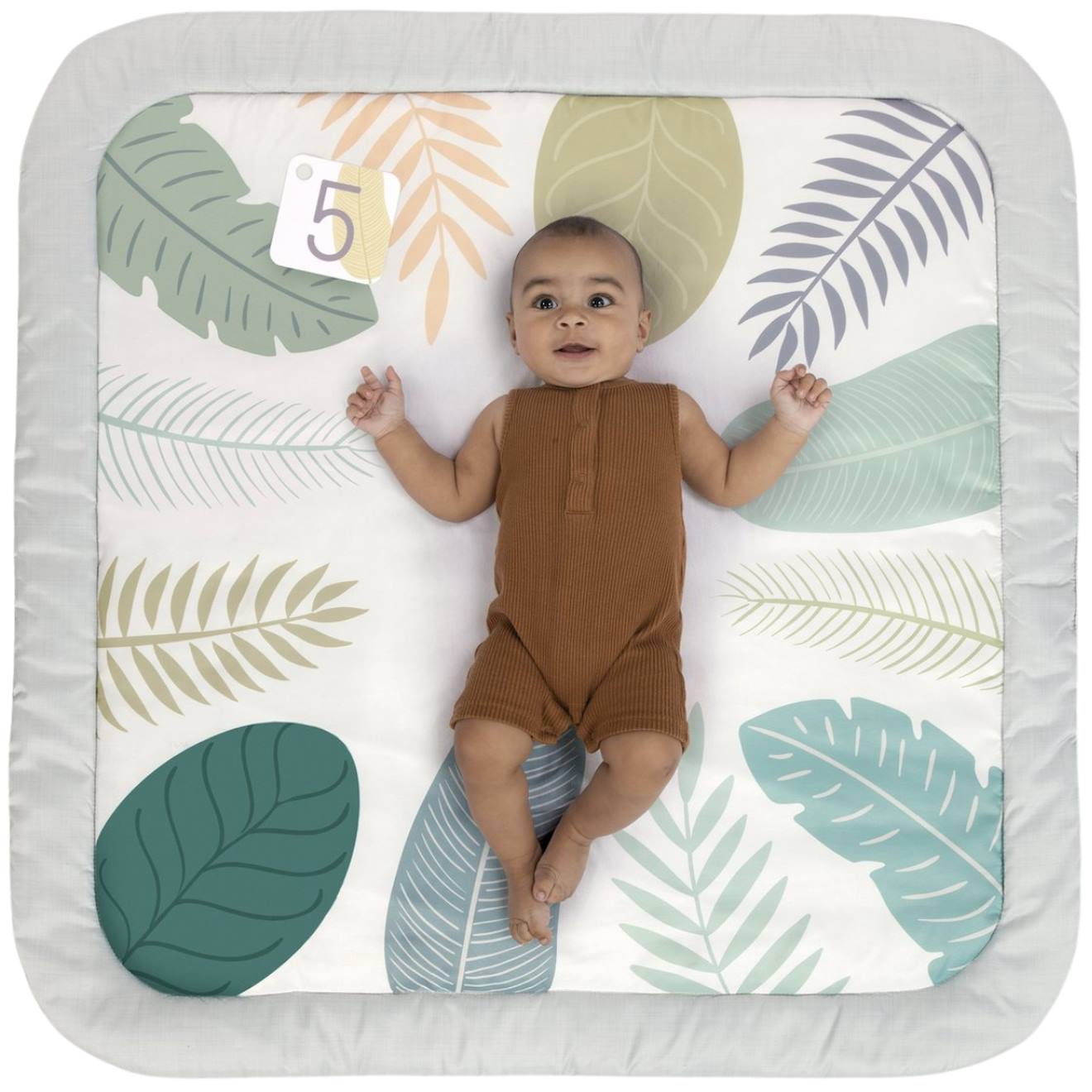 Tapis d'éveil petit éléphant blanc, gris, vert d'eau
