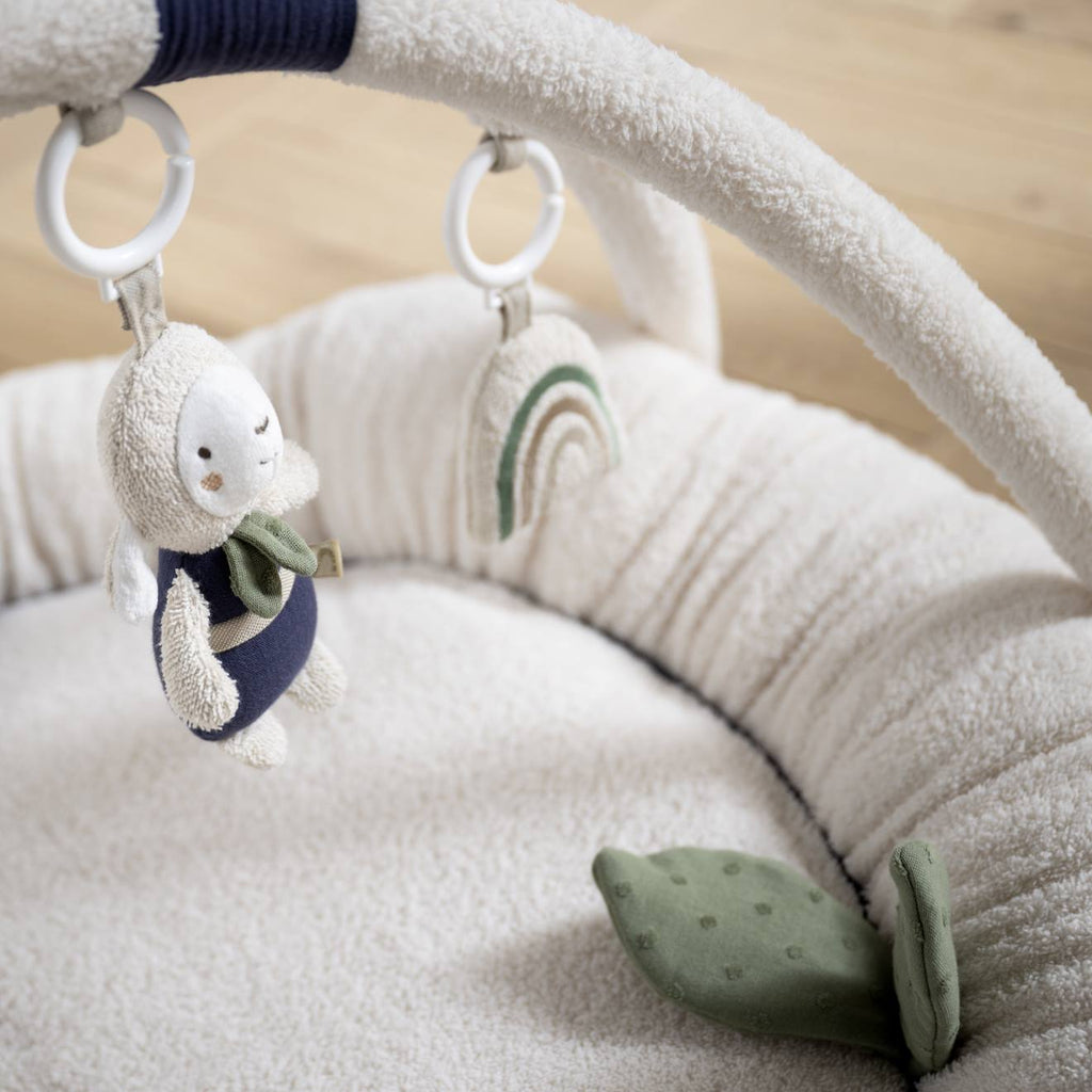 Tapis d'éveil rond en bouclette coton bio - petit nuage blanc/bleu