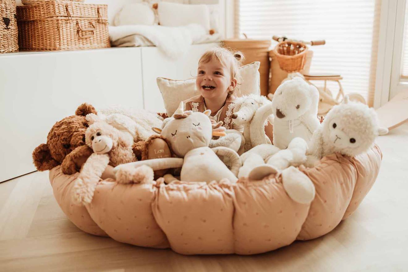 Tapis d'éveil & sac à jouets 3 en 1 bloom en coton rose