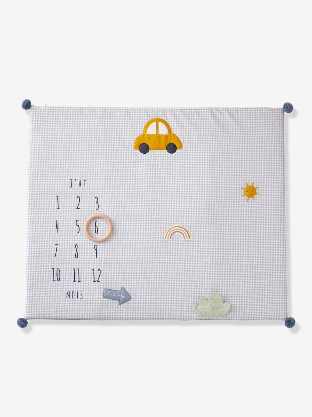 Tapis photo bébé personnalisable en gaze de coton en voiture simon ! bleu