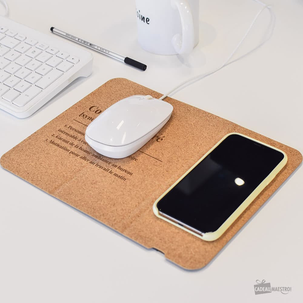 Tapis de Souris en Liège avec Chargeur Induction à Personnaliser - Tapis de Souris Personnalisé CadoMaestro