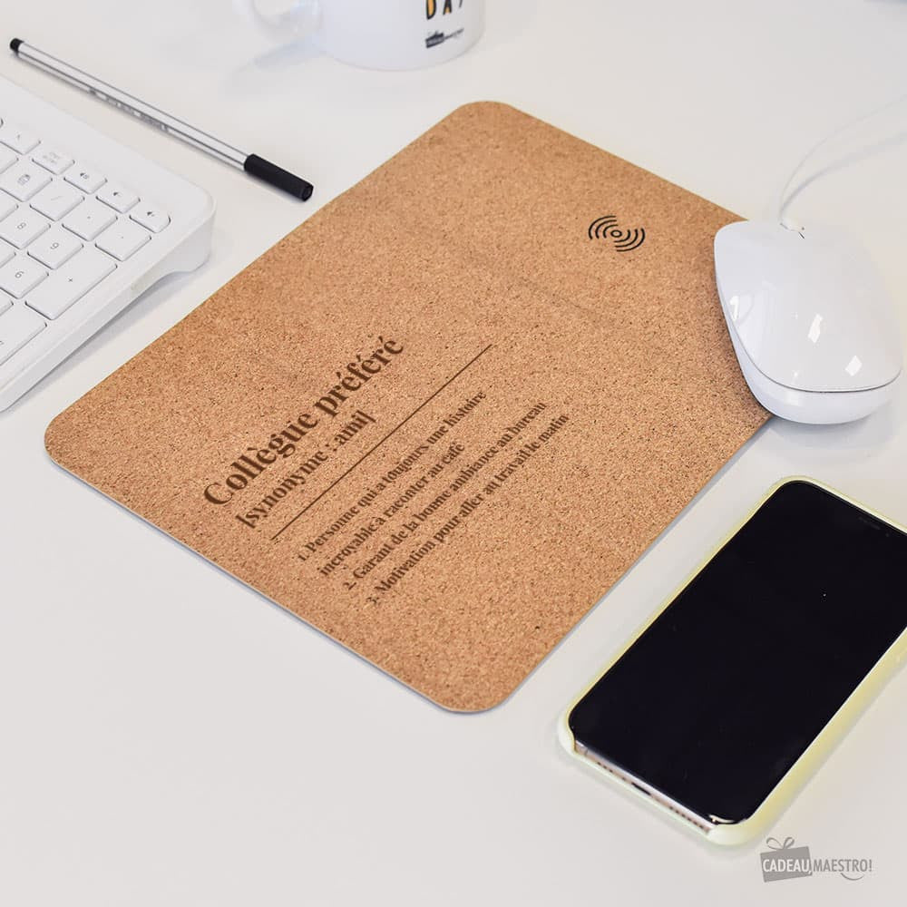 Tapis de Souris en Liège avec Chargeur Induction à Personnaliser - Tapis de Souris Personnalisé