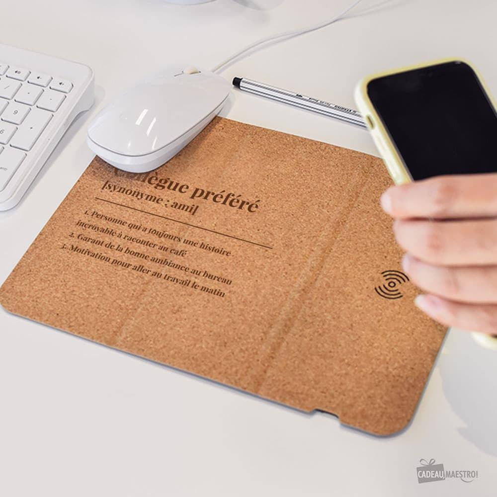 Tapis de Souris en Liège avec Chargeur Induction à Personnaliser - Tapis de Souris Personnalisé CadoMaestro