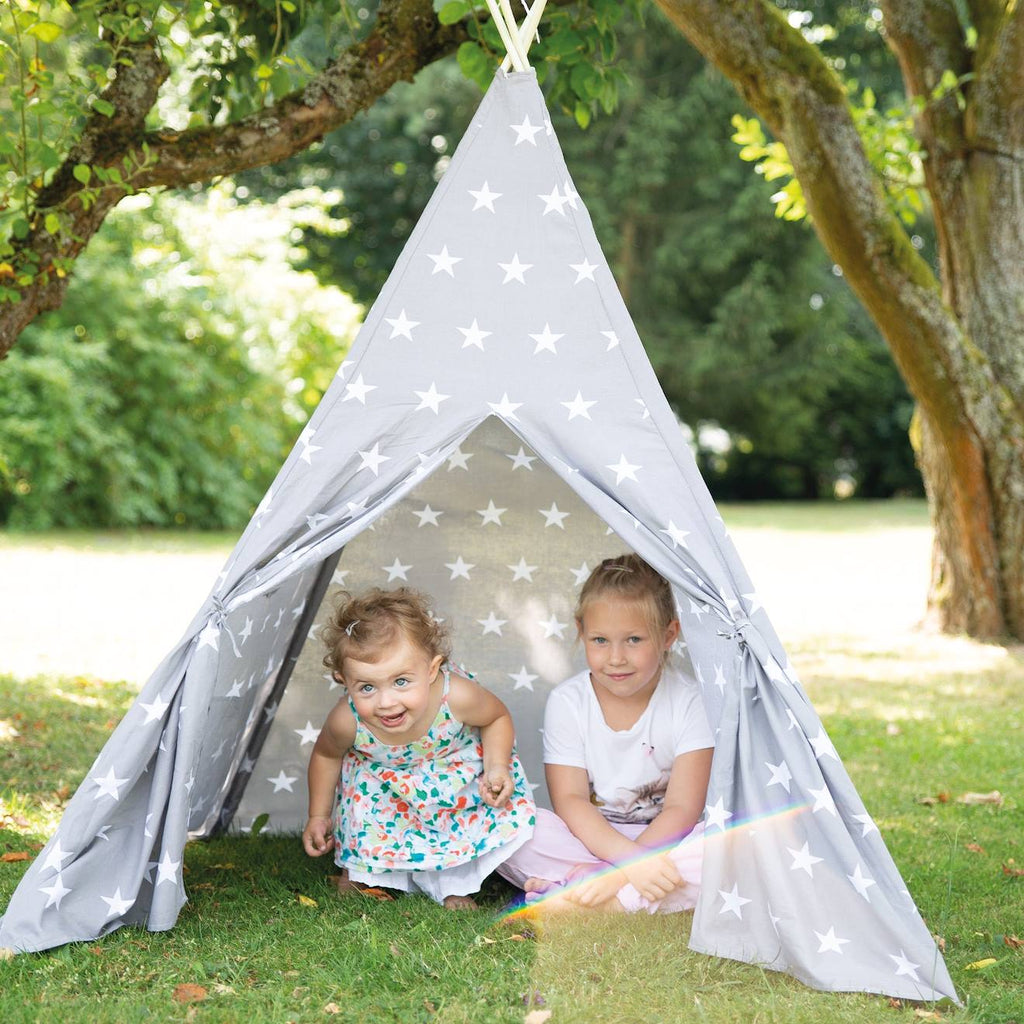 Tente de jeu indienne tipi + sac de transport little stars gris étoilé